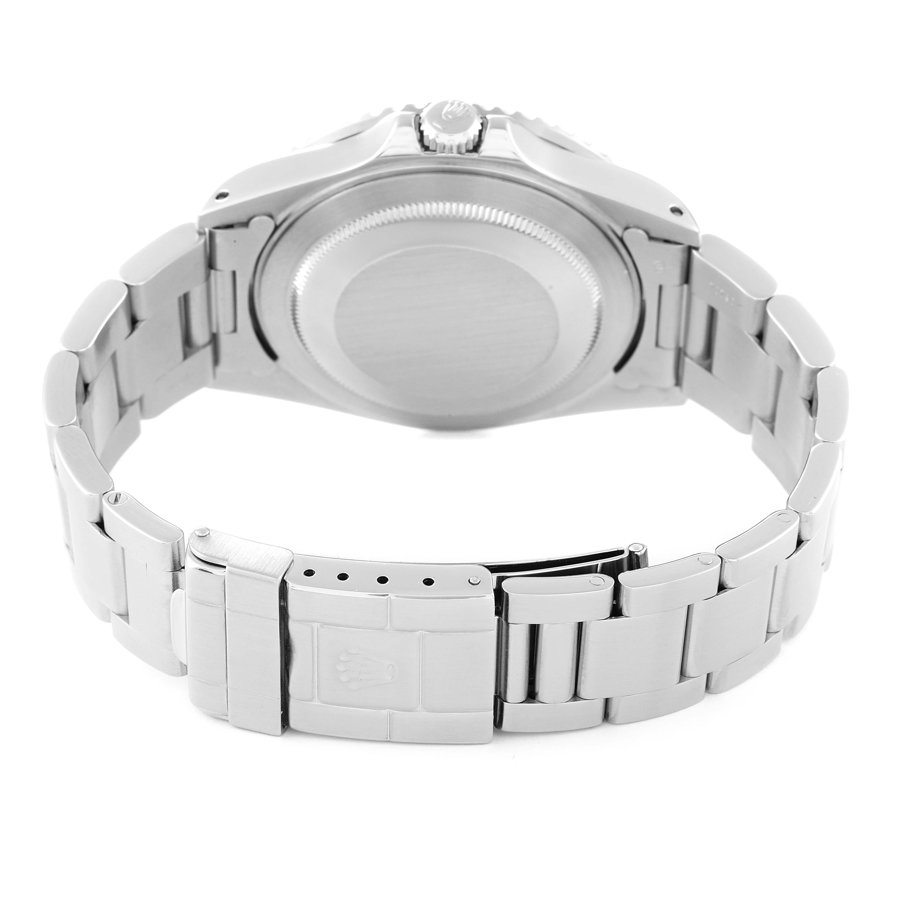 This image shows the back case and clasp of the Rolex GMT-Master 16710 Men
s Stainless Steel Black Dial 16710 Men
s Stainless Steel Black Dial watch.