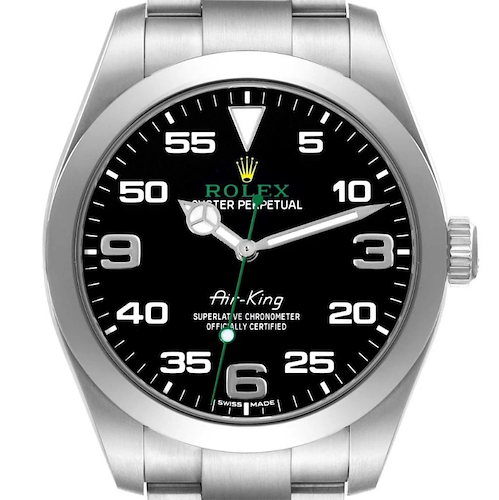 Photo of Rolex Oyster Perpetual Air King Green Hand Steel Mens Watch 116900 Box Card