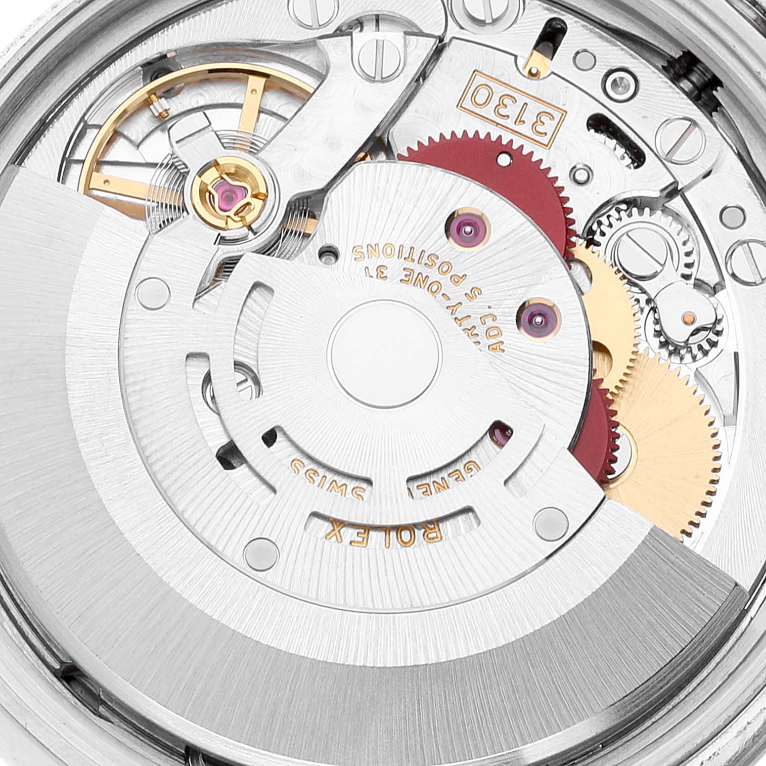 This image shows a close-up of the internal mechanical movement components of a Rolex Air-King 114210 Men's Stainless Steel Grey Dial 114210 Men's Stainless Steel Grey Dial watch.