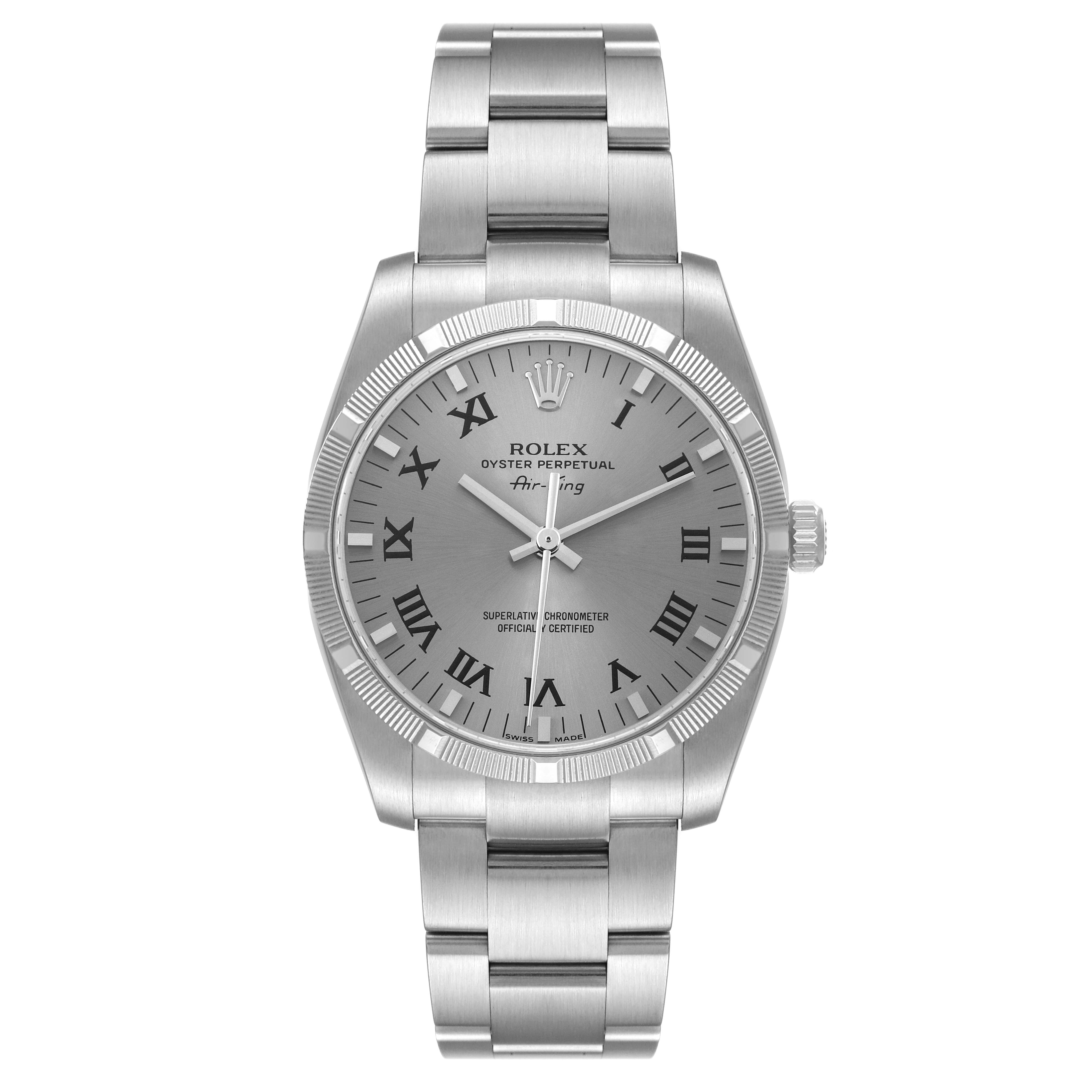 Rolex Oyster Perpetual Air King Rhodium Dial Mens Watch 114210 Box Card ...