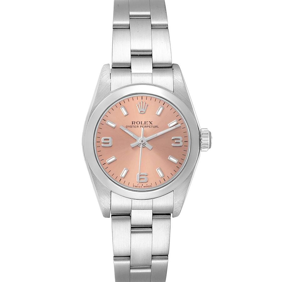 Rolex Oyster Perpetual Arabic Salmon Dial Steel Ladies Watch 76080 SwissWatchExpo