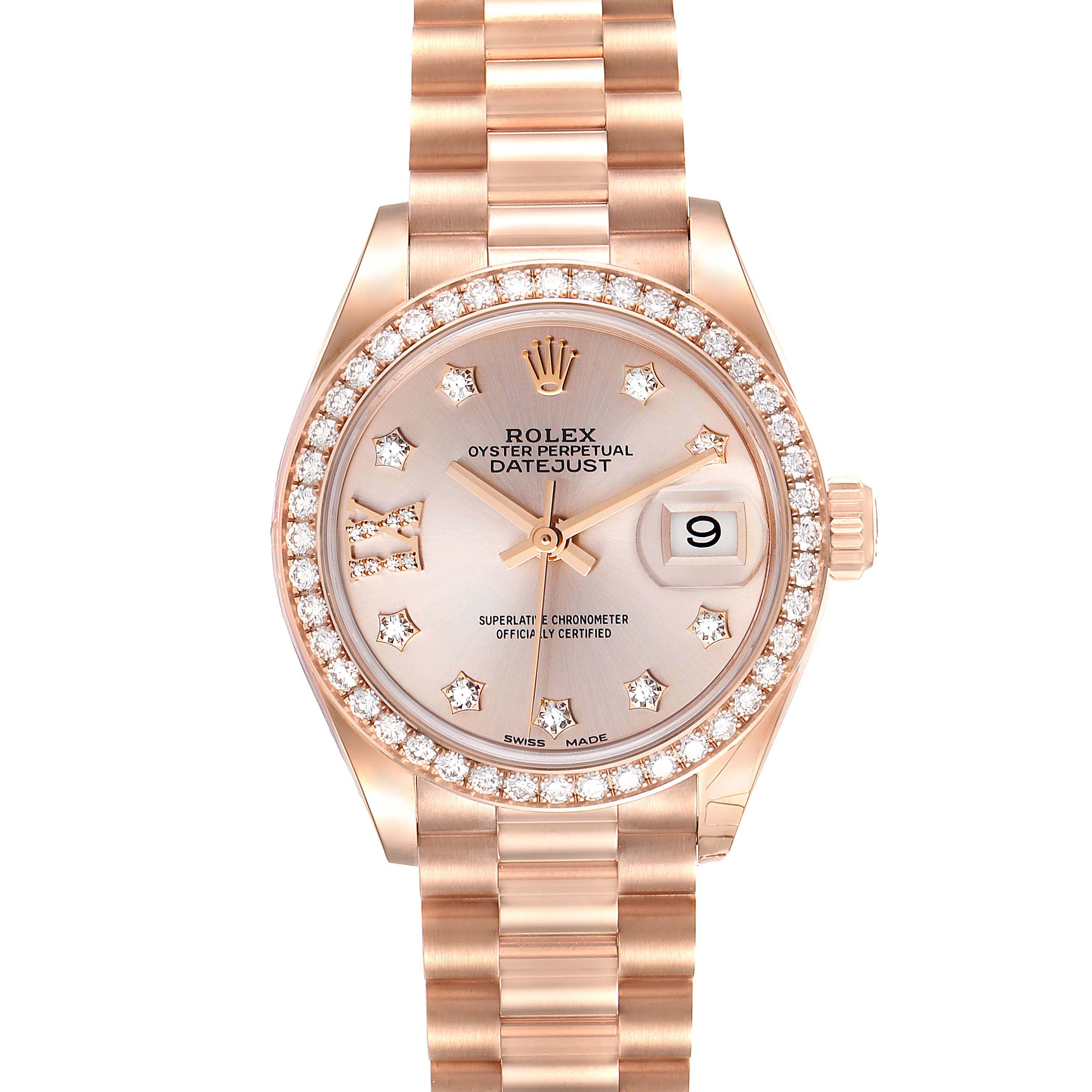 Rolex President 28 Rose Gold Diamond Ladies Watch 279135 Unworn