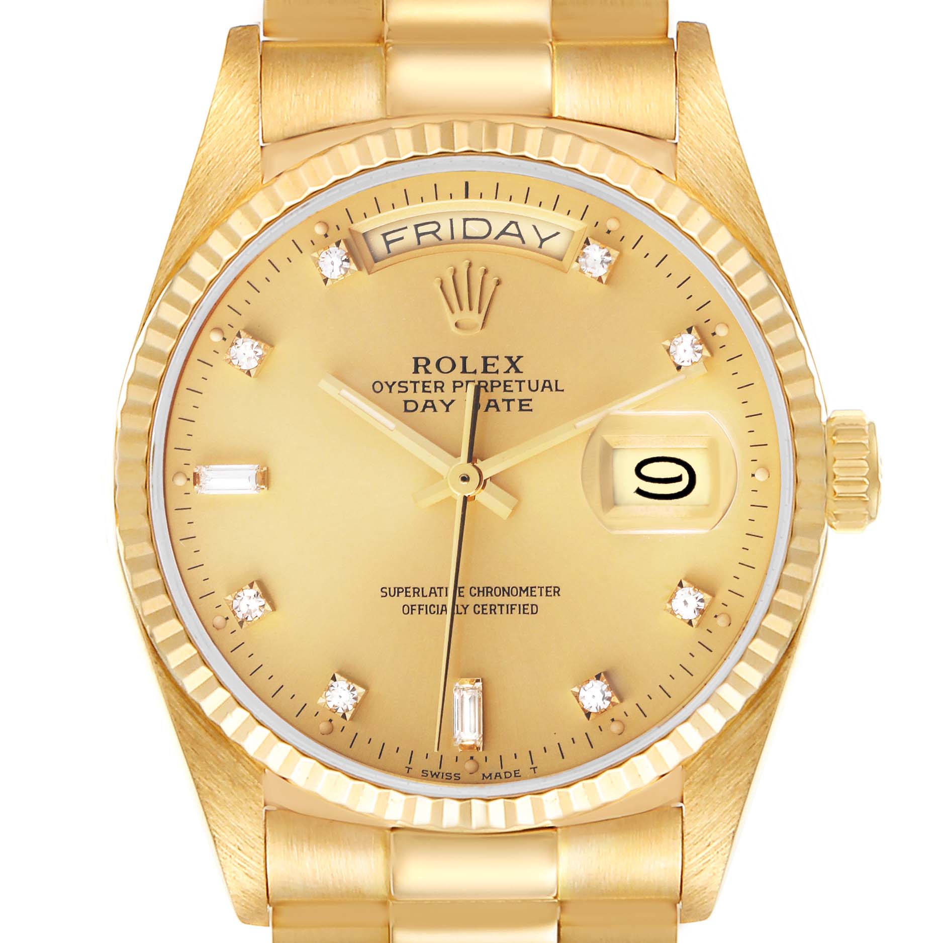 Rolex President Day-Date 18k Yellow Gold Diamond Mens Watch 18038 ...