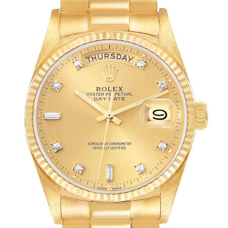 Rolex President Day-Date Yellow Gold Diamond Mens Watch 18038 SwissWatchExpo