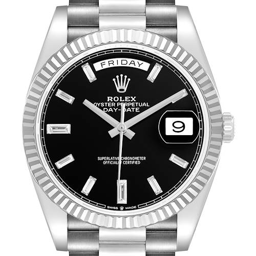 Photo of Rolex President Day-Date 40 Black Diamond Dial White Gold Watch 228239 Box Card