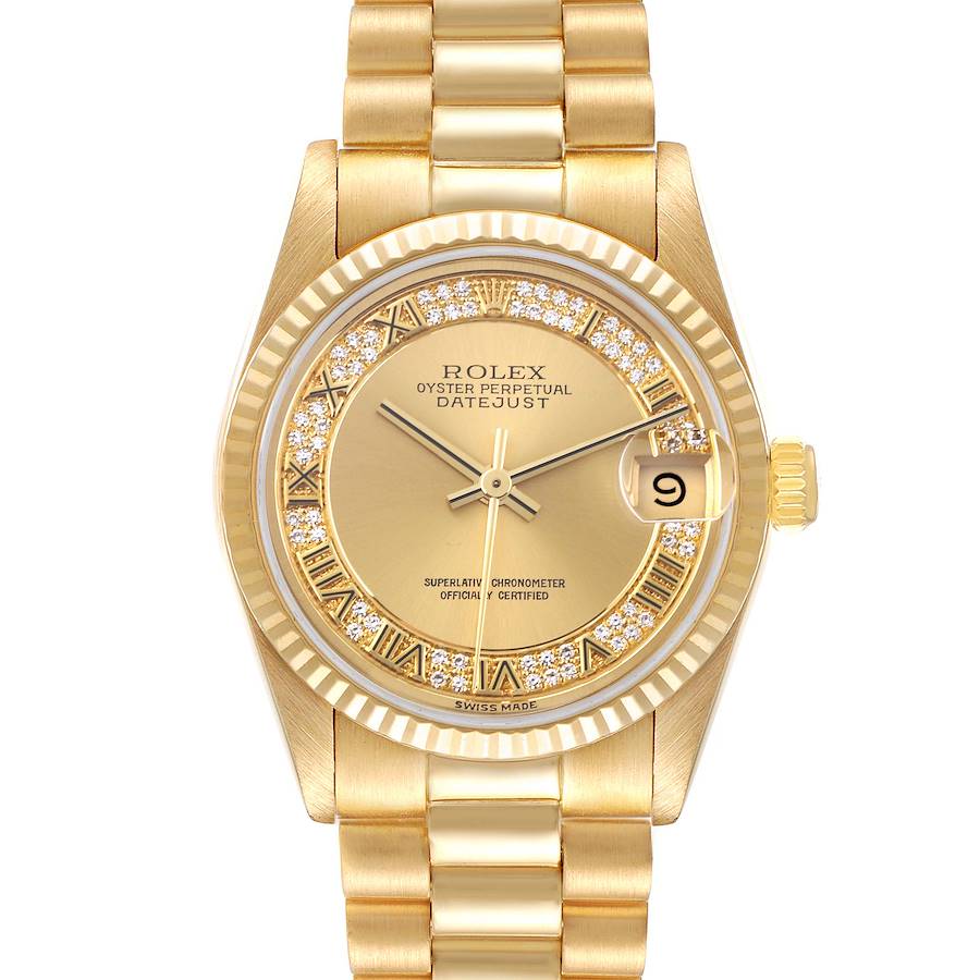 Rolex President Midsize 31 Yellow Gold Myriad Diamond Dial Ladies Watch 68278 SwissWatchExpo