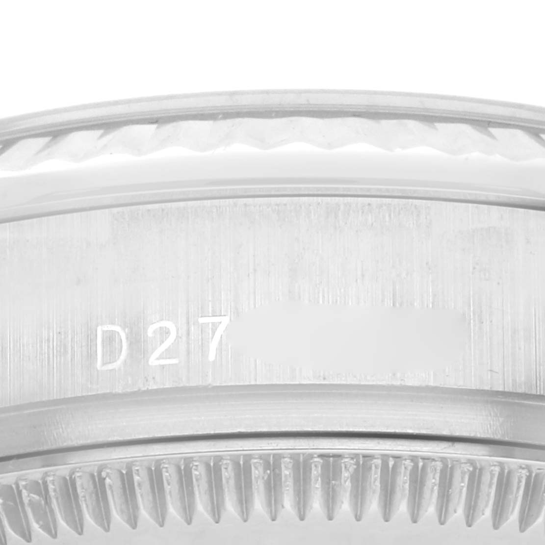 The image shows a close-up of the side and edge of the bezel on the Rolex President 178279 Women's White Gold White Dial 178279 Women's White Gold White Dial watch model.