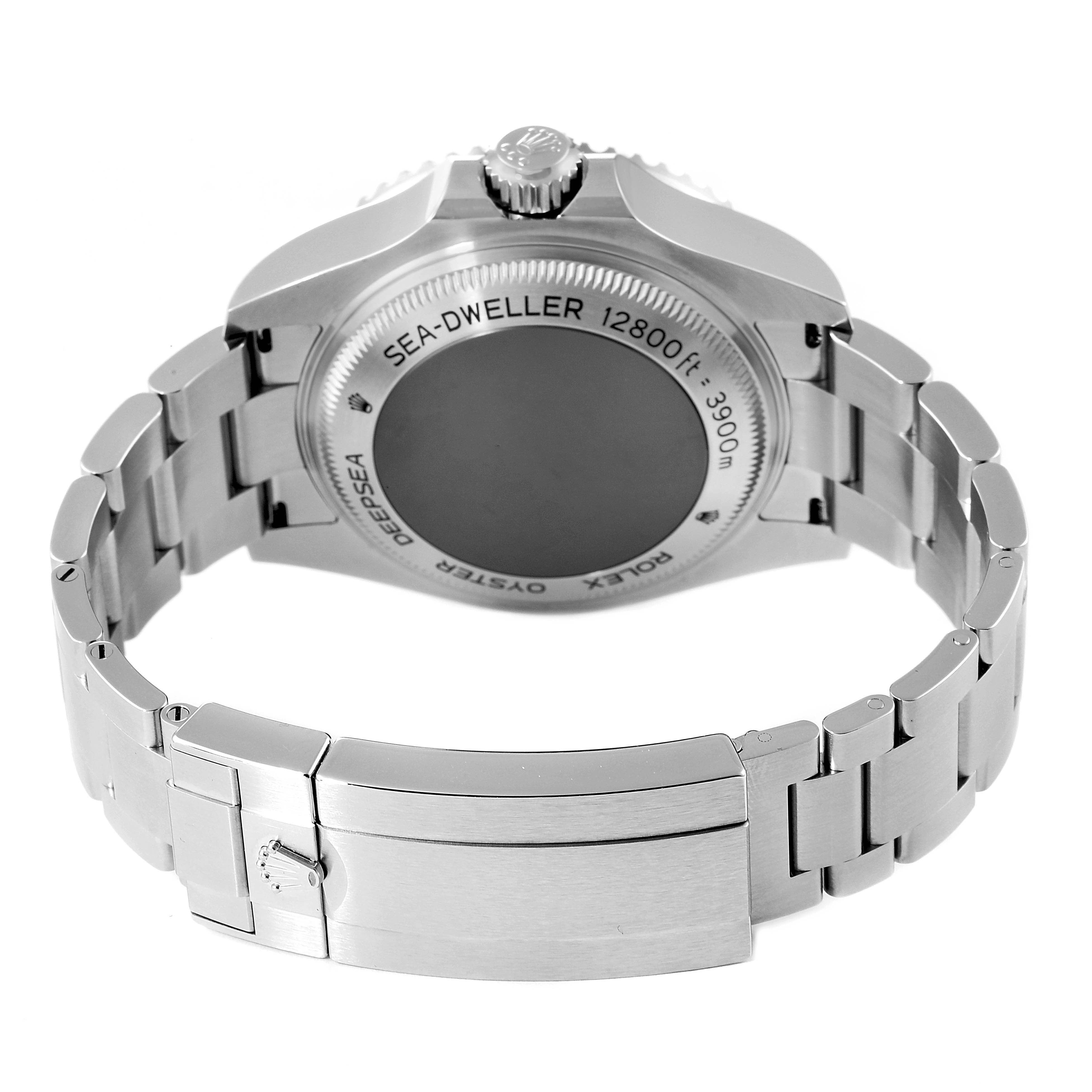 The image shows the back and bracelet of a Rolex Sea-Dweller 126660 Men
s Stainless Steel Blue Dial 126660 Men
s Stainless Steel Blue Dial watch, emphasizing the case back and clasp.