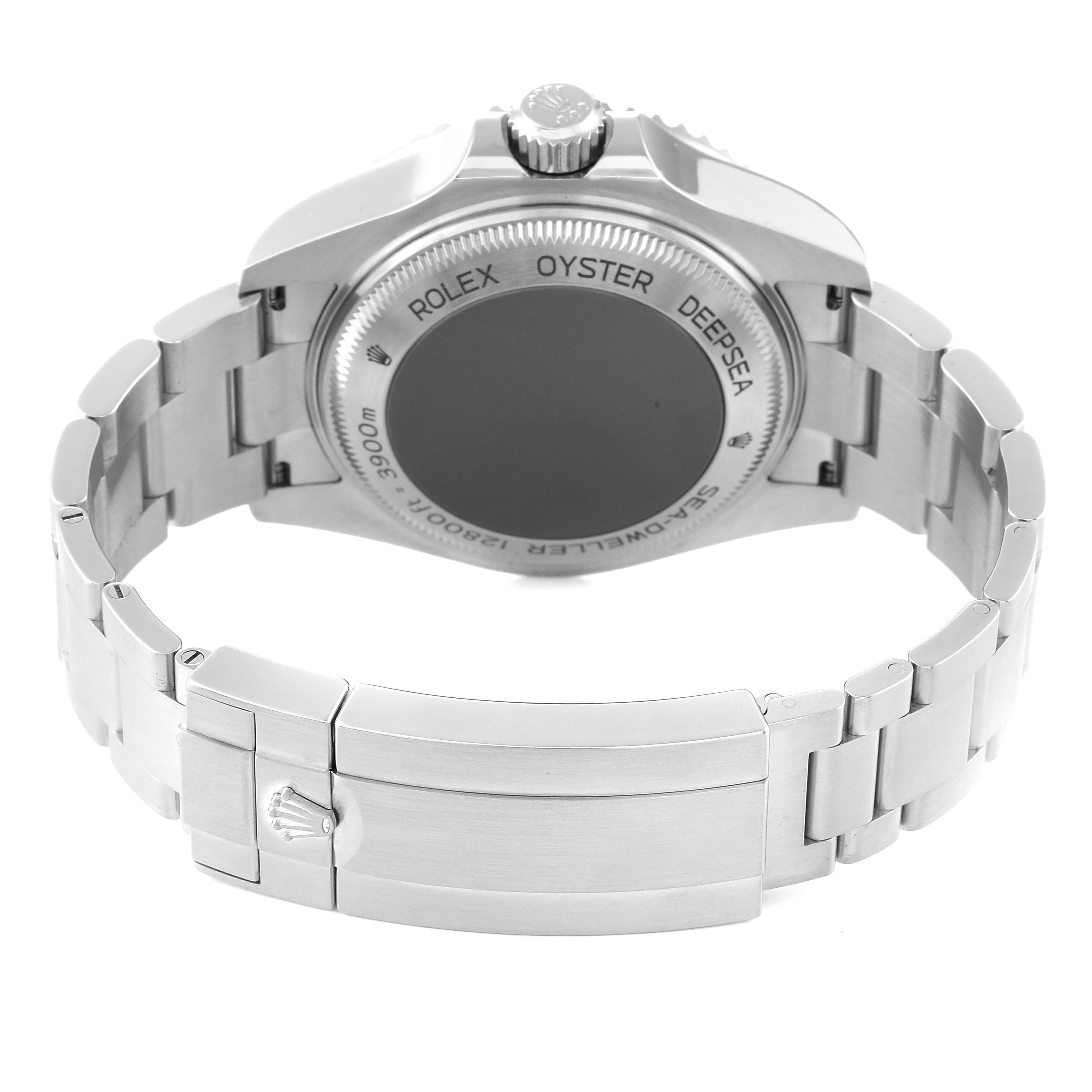 The image shows the back case and bracelet of a Rolex Sea-Dweller 126660 Men's Stainless Steel Blue Dial 126660 Men's Stainless Steel Blue Dial watch from an angled view.