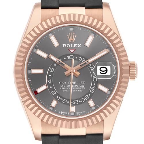 Photo of Rolex Sky Dweller Rose Gold Slate Grey Dial Mens Watch 336235 Box Card