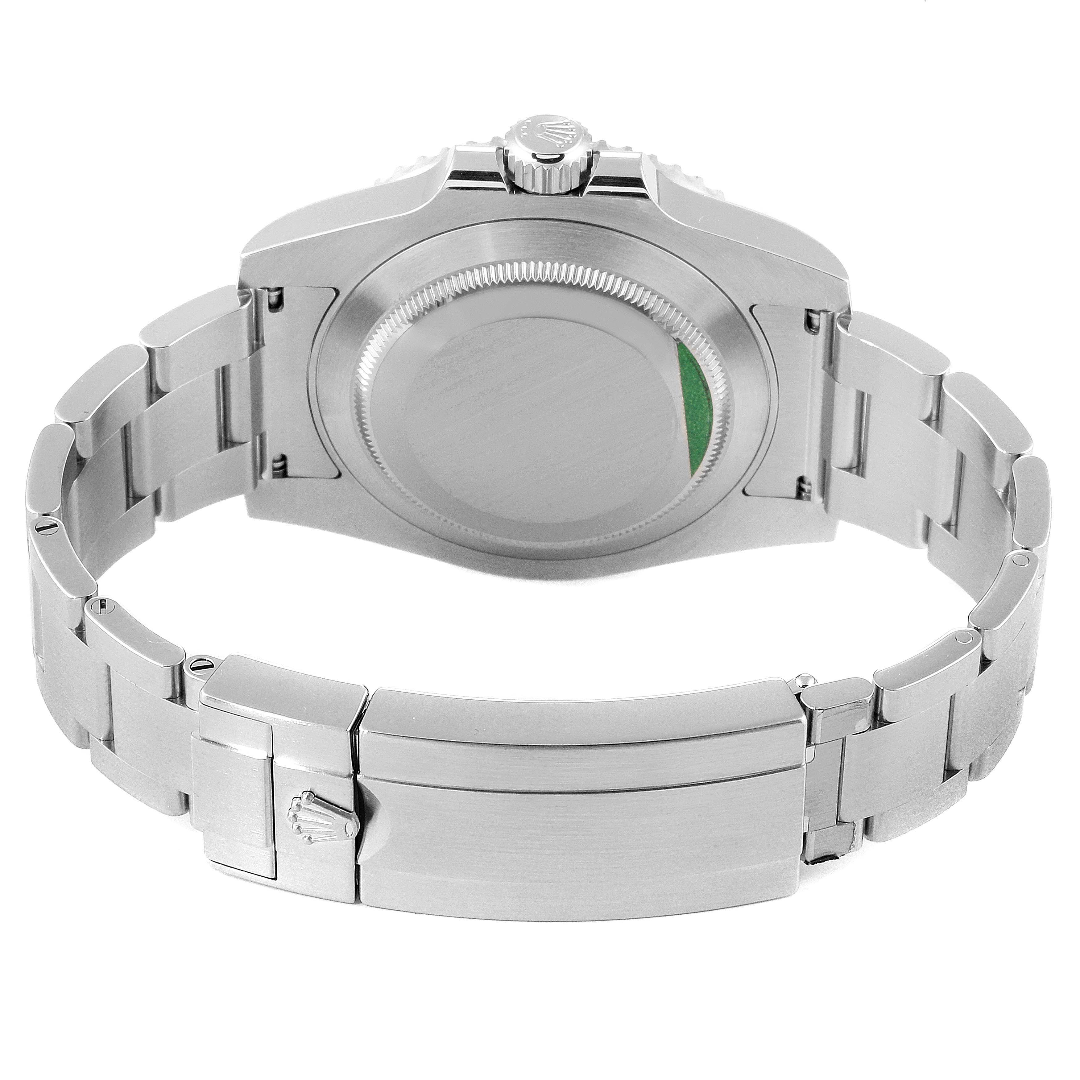 The image shows the back view of a Rolex Submariner 114060 Men
s Stainless Steel Black Dial 114060 Men
s Stainless Steel Black Dial watch, highlighting the closed clasp and bracelet.