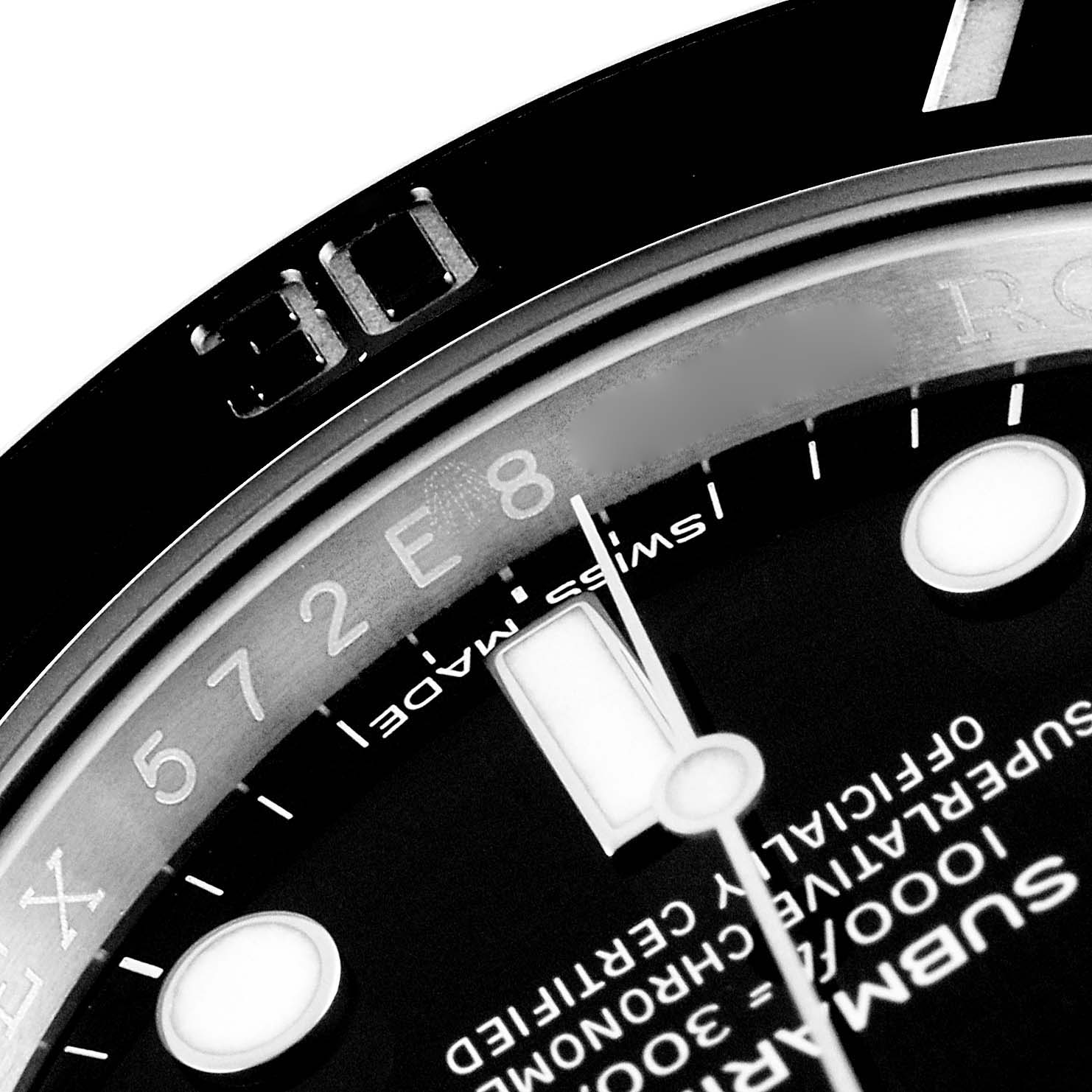 The close-up angle shows the dial and bezel of the Rolex Submariner 116610 Men
s Stainless Steel Black Dial 116610 Men
s Stainless Steel Black Dial watch, including some text and the "30" mark.