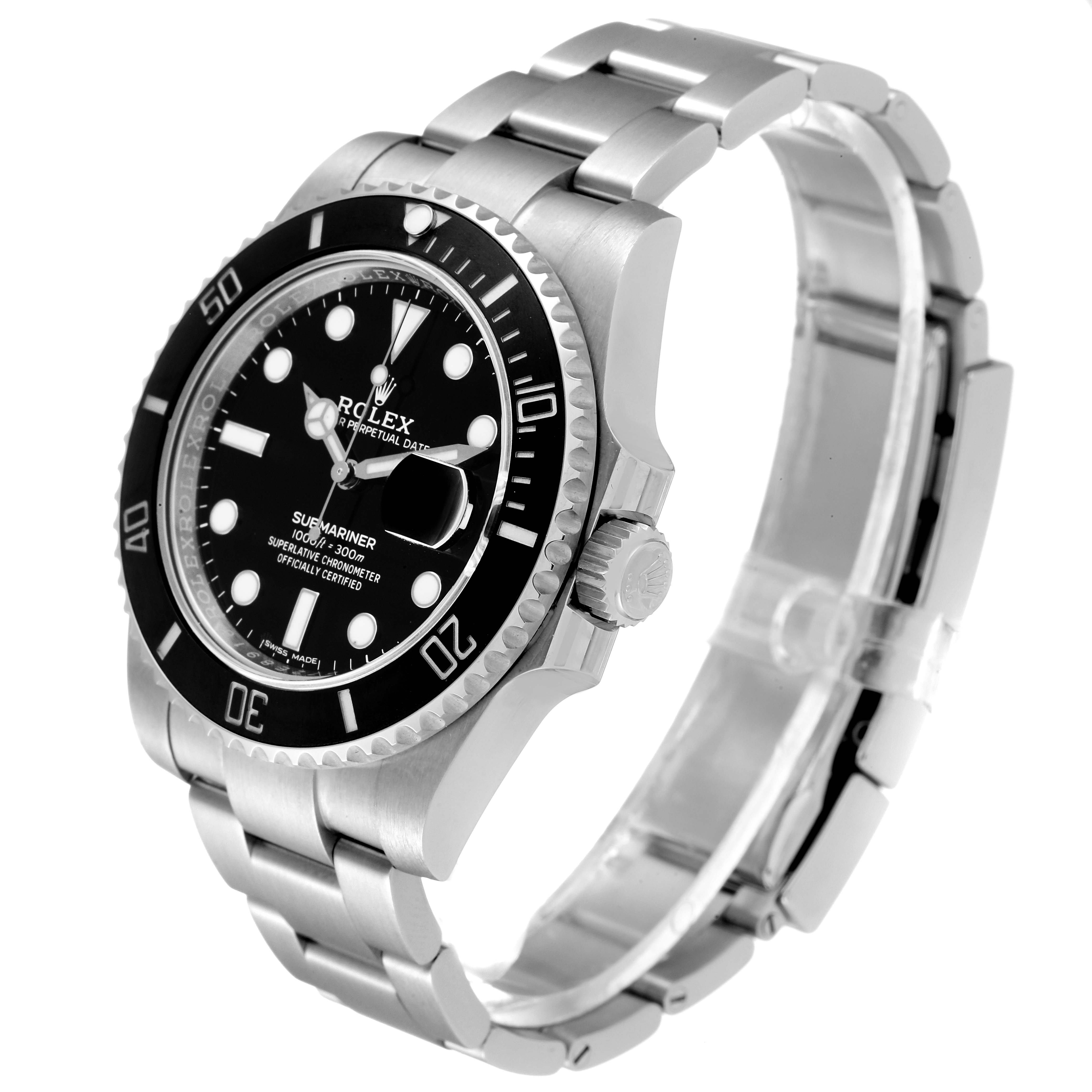 The image shows a side view of the Rolex Submariner 116610 Men
s Stainless Steel Black Dial 116610 Men
s Stainless Steel Black Dial, highlighting its face, bezel, crown, and bracelet.