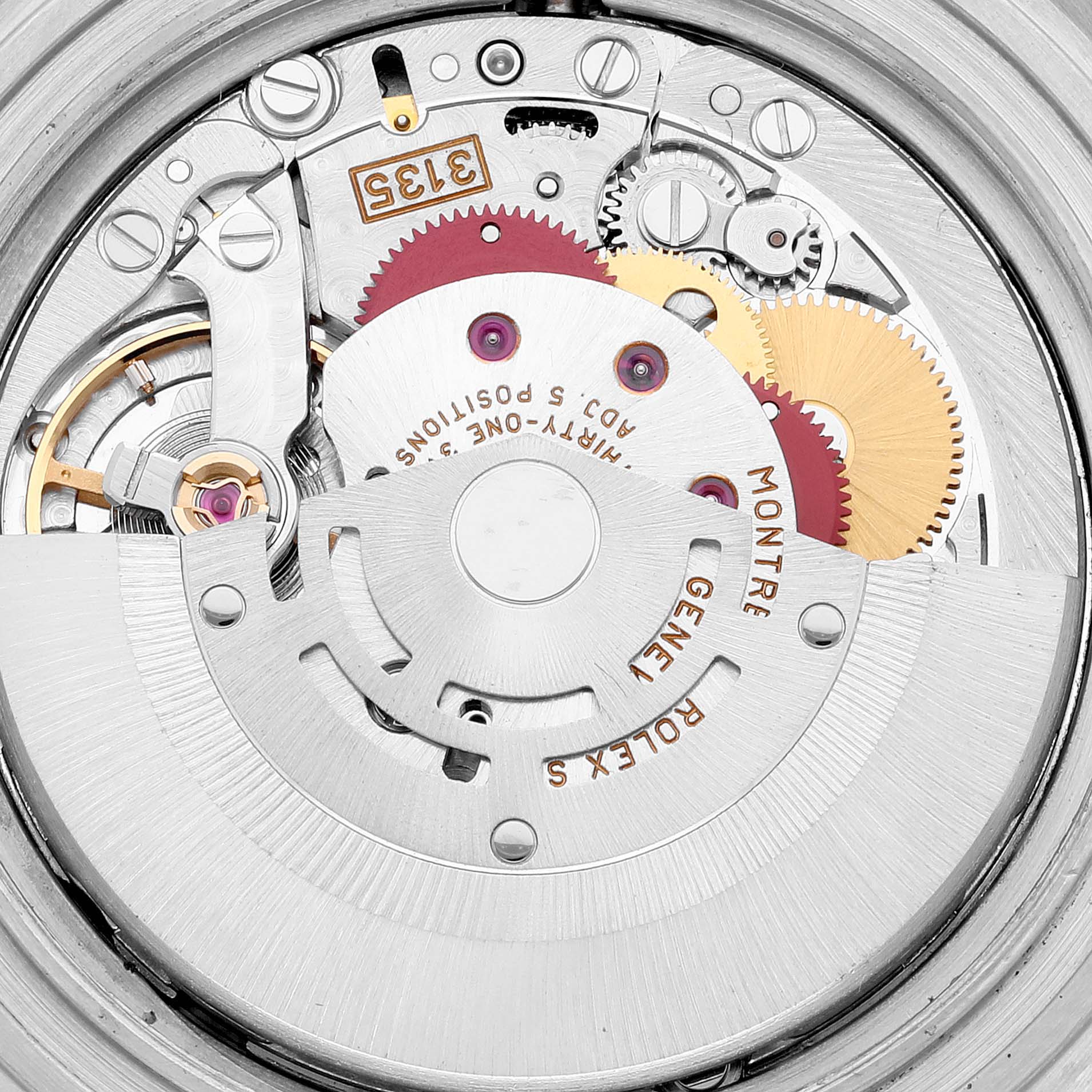 The image shows the internal mechanism and movement of a Rolex Submariner 16613 Men's Steel and Gold (two tone) Blue Dial 16613 Men's Steel and Gold (two tone) Blue Dial watch.
