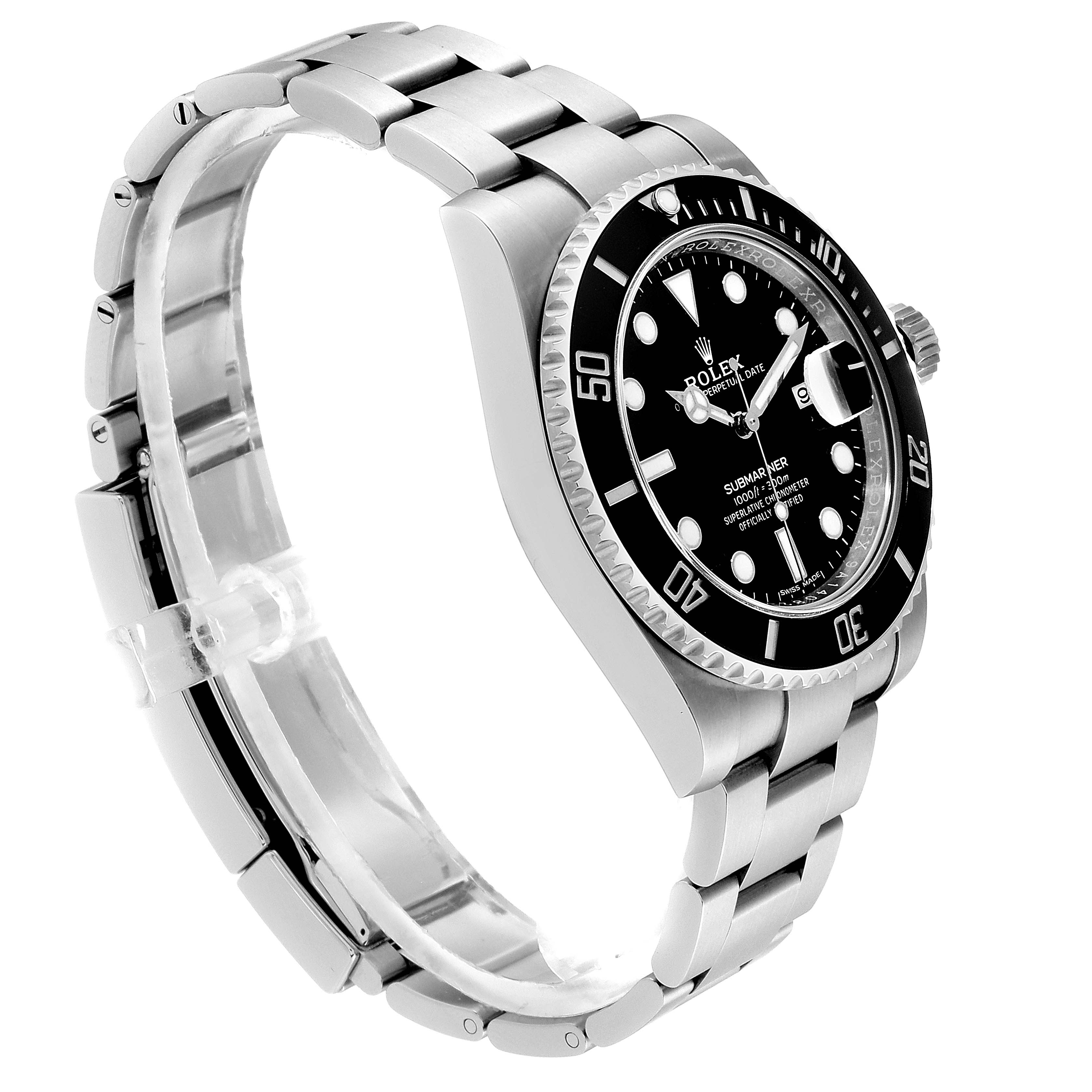 The image shows a side angle of the Rolex Submariner 116610 Men
s Stainless Steel Black Dial 116610 Men
s Stainless Steel Black Dial, highlighting its bracelet, bezel, and dial.