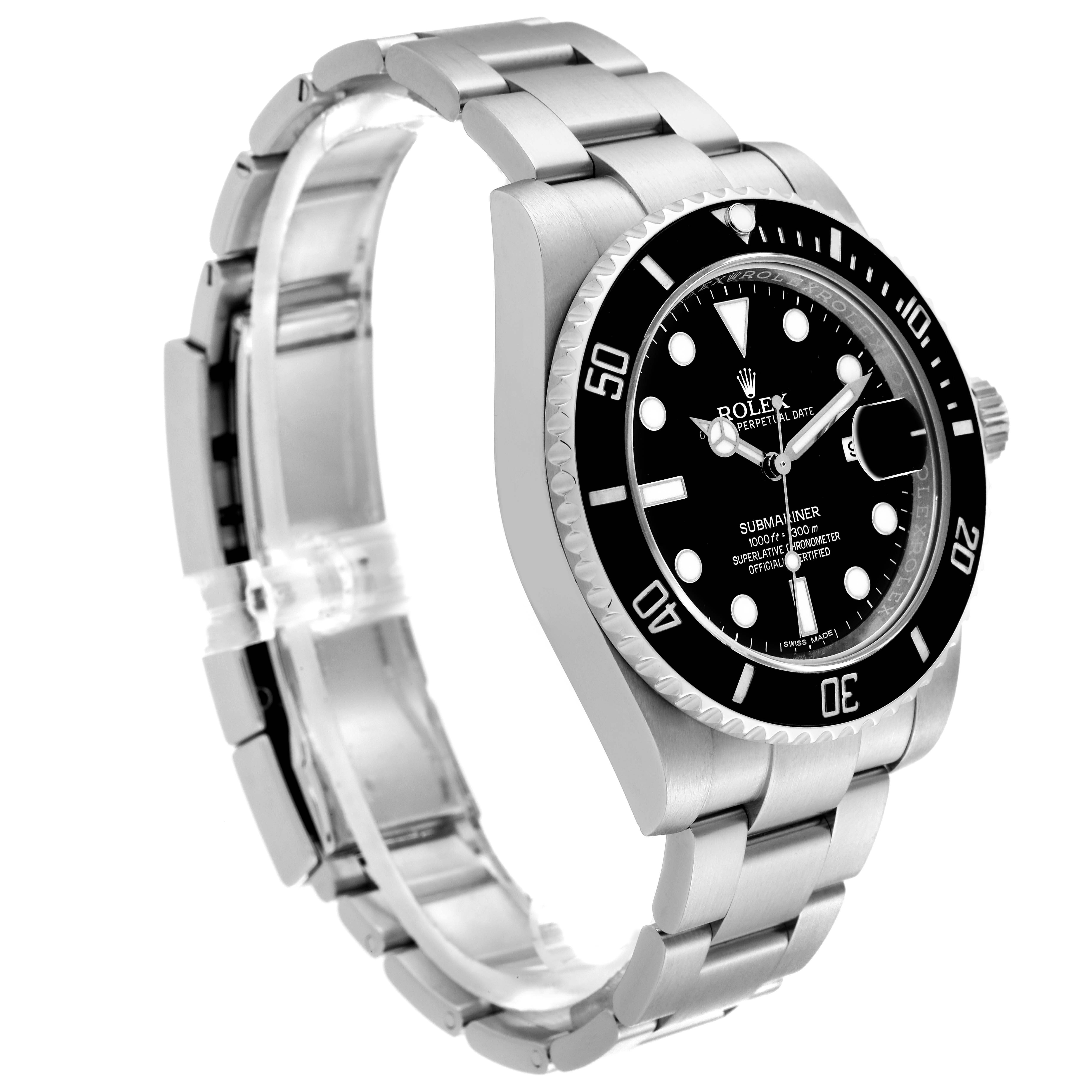 The Rolex Submariner 116610 Men
s Stainless Steel Black Dial 116610 Men
s Stainless Steel Black Dial watch is shown from a three-quarter angle, displaying the bezel, dial, and bracelet.