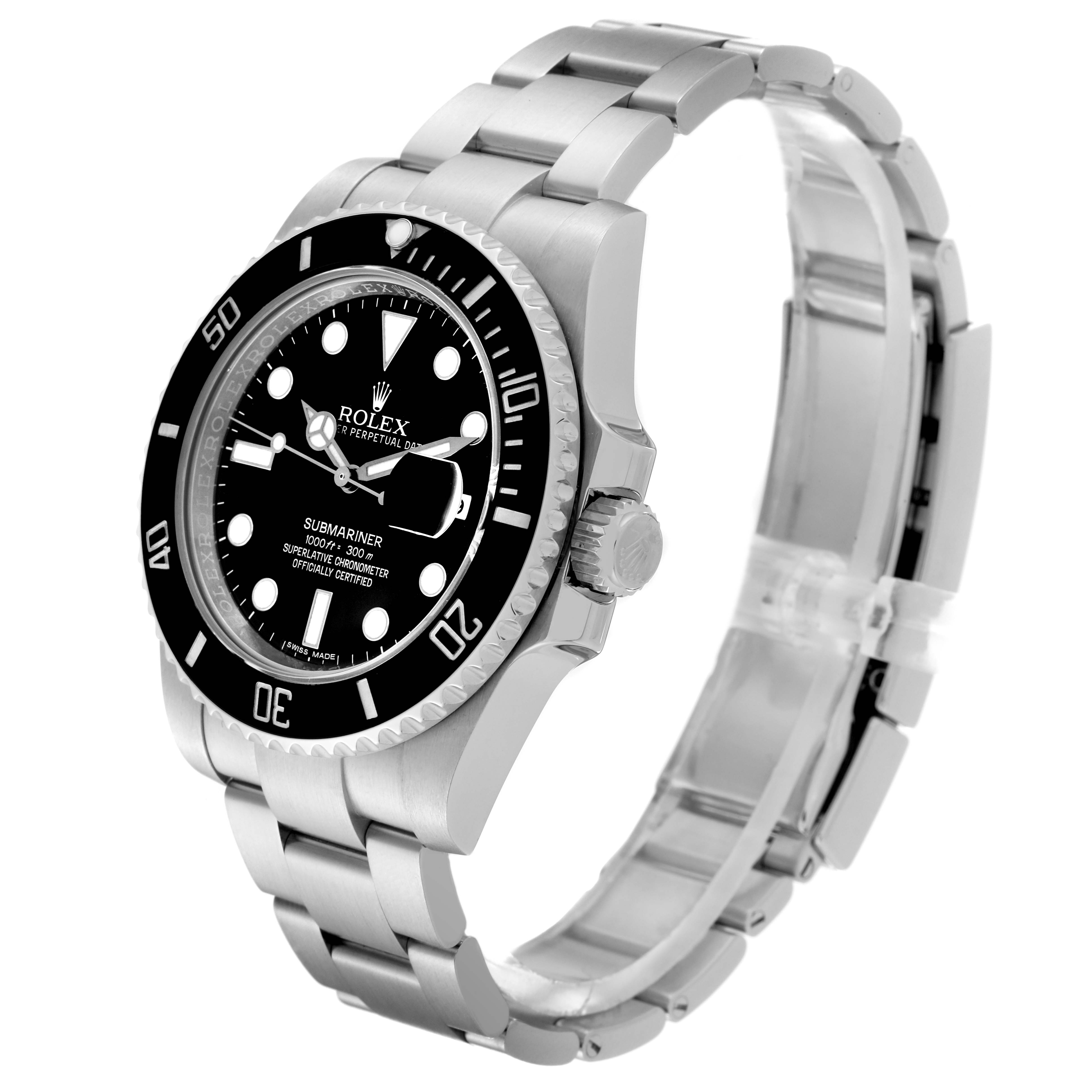The Rolex Submariner 116610 Men
s Stainless Steel Black Dial 116610 Men
s Stainless Steel Black Dial is shown at a three-quarter angle, revealing its face, bezel, crown, and bracelet.