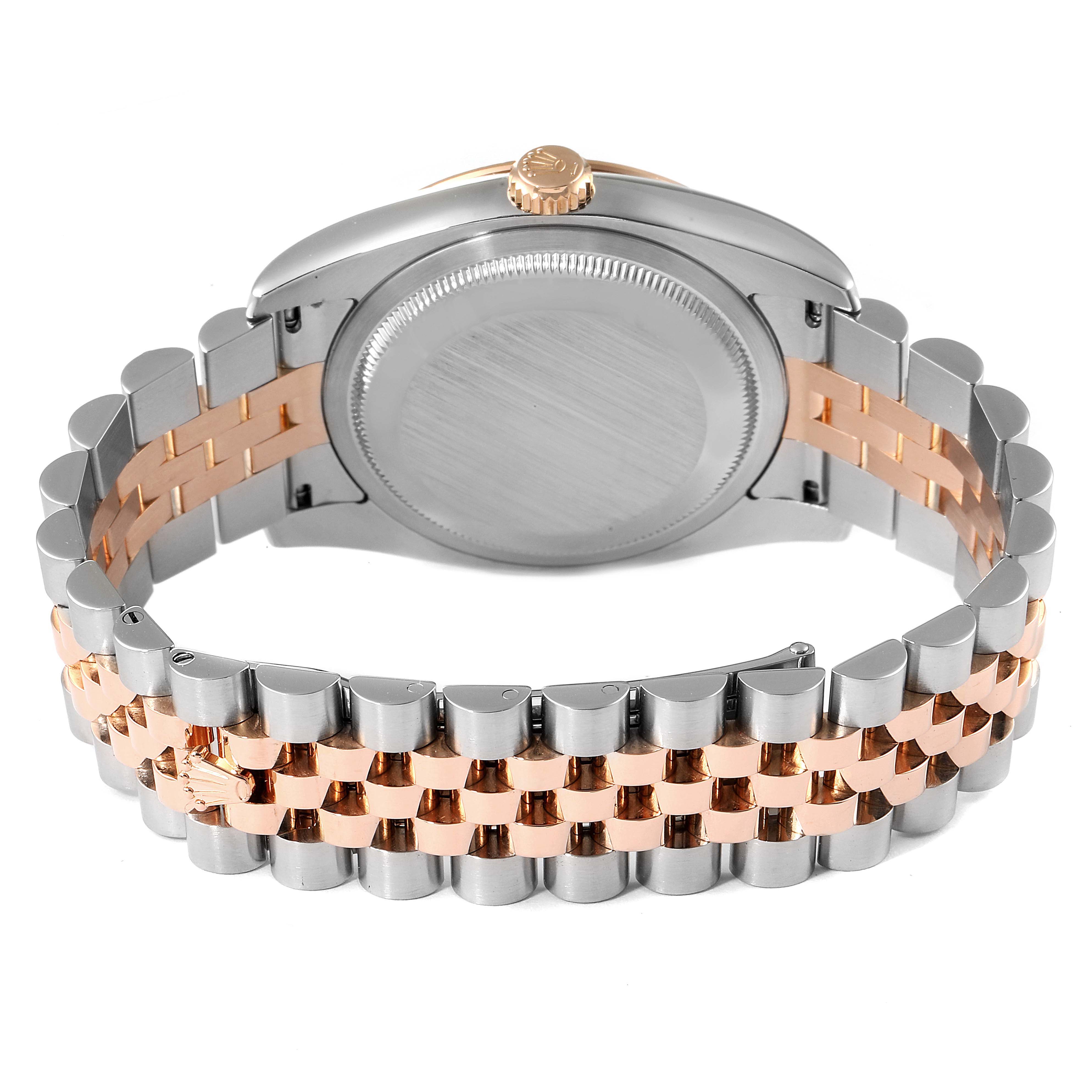 The image shows the back case and bracelet of a Rolex Turn-o-Graph 116261 Men
s Steel and Gold (two tone) White Dial 116261 Men
s Steel and Gold (two tone) White Dial watch from a rear angle.