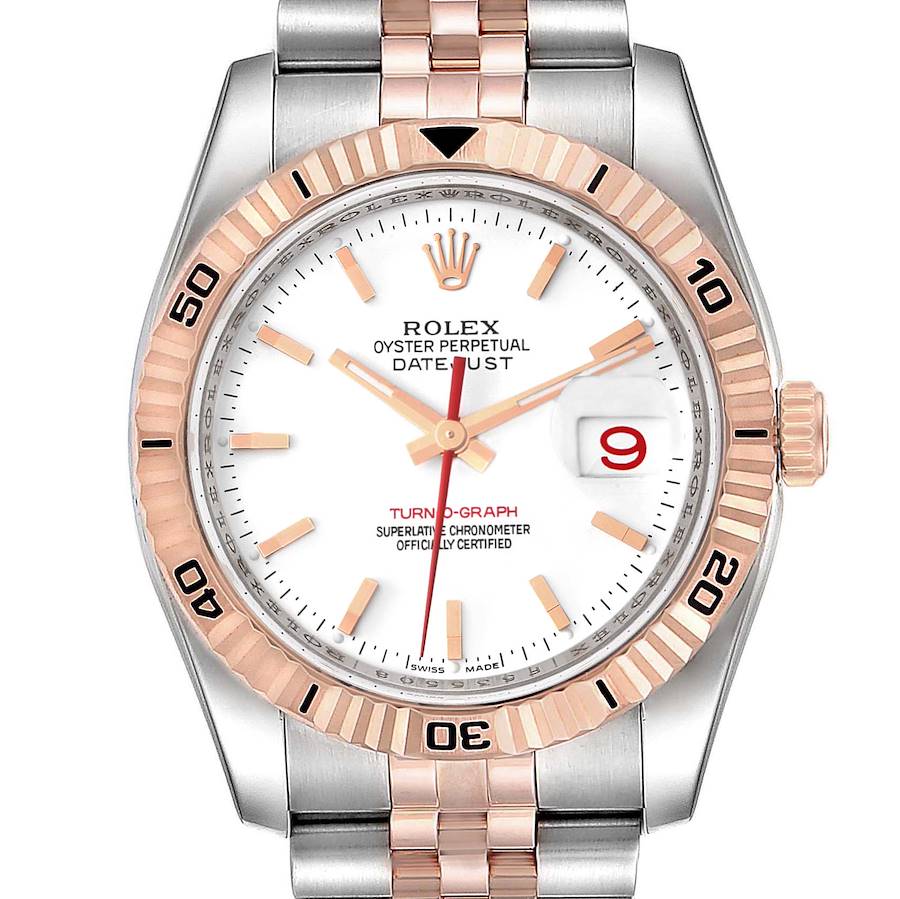 Rolex Turnograph Datejust Steel 18K Rose Gold Mens Watch 116261 SwissWatchExpo