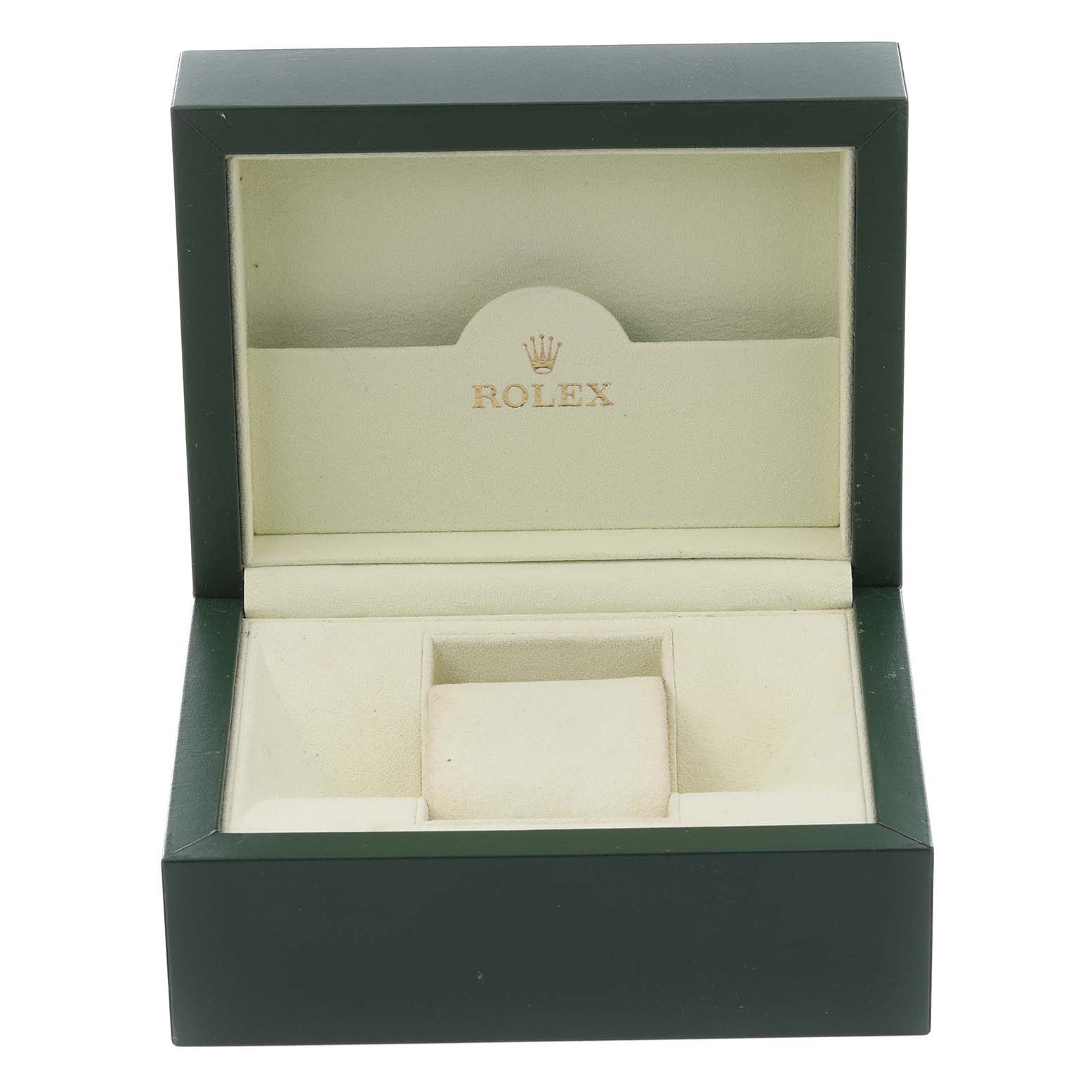 The image shows an open Rolex box for a Yacht-Master watch, viewed from the front, displaying the interior cushion and lid.