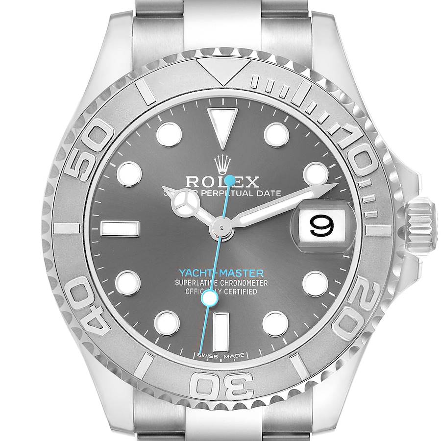 Rolex Yachtmaster 37 Midsize Steel Platinum Bezel Mens Watch 268622 Box Card SwissWatchExpo