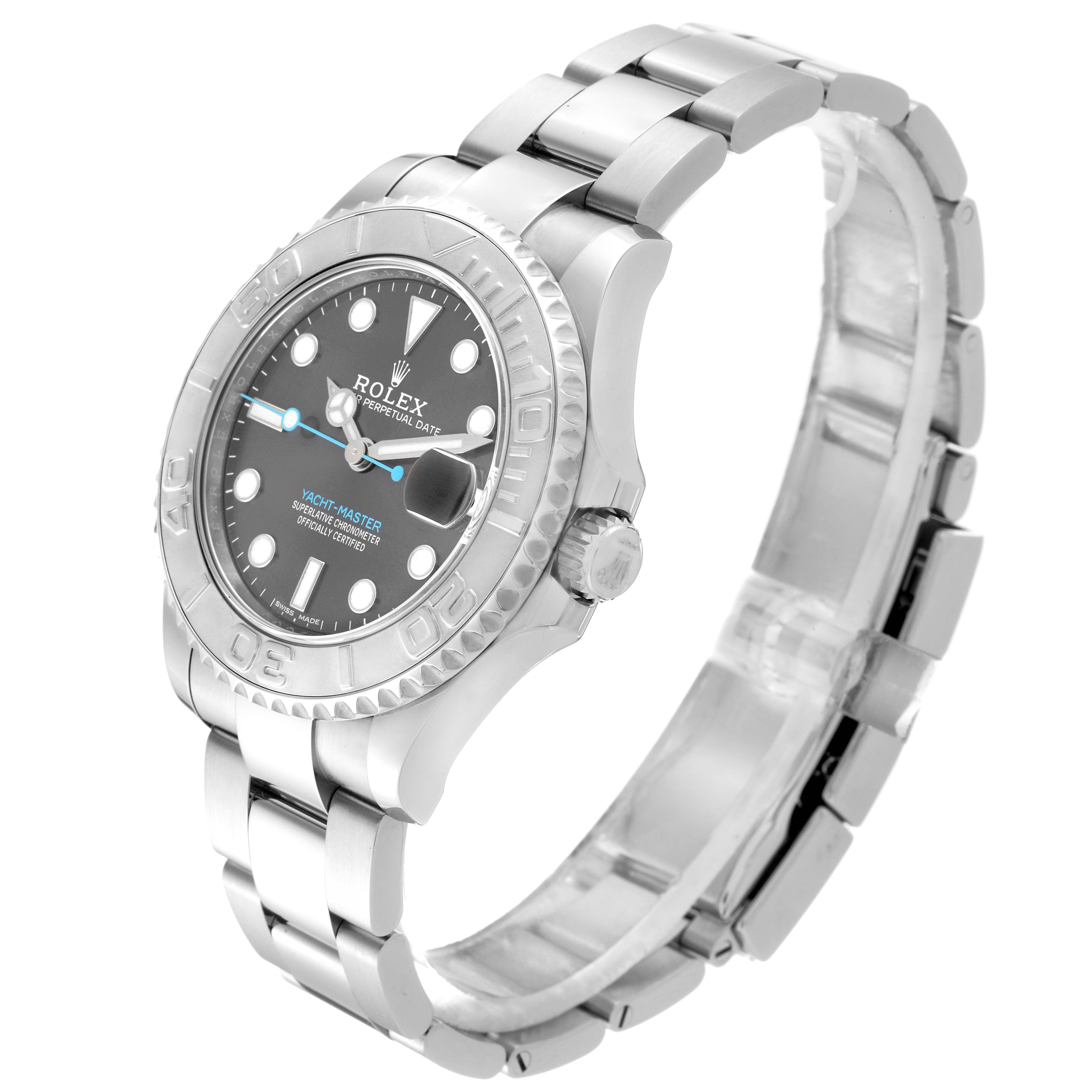 The Rolex Yacht-Master M268622-0002 Men's Stainless Steel Grey Dial M268622-0002 Men's Stainless Steel Grey Dial watch is shown at an angled view, highlighting its bezel, dial, and bracelet.