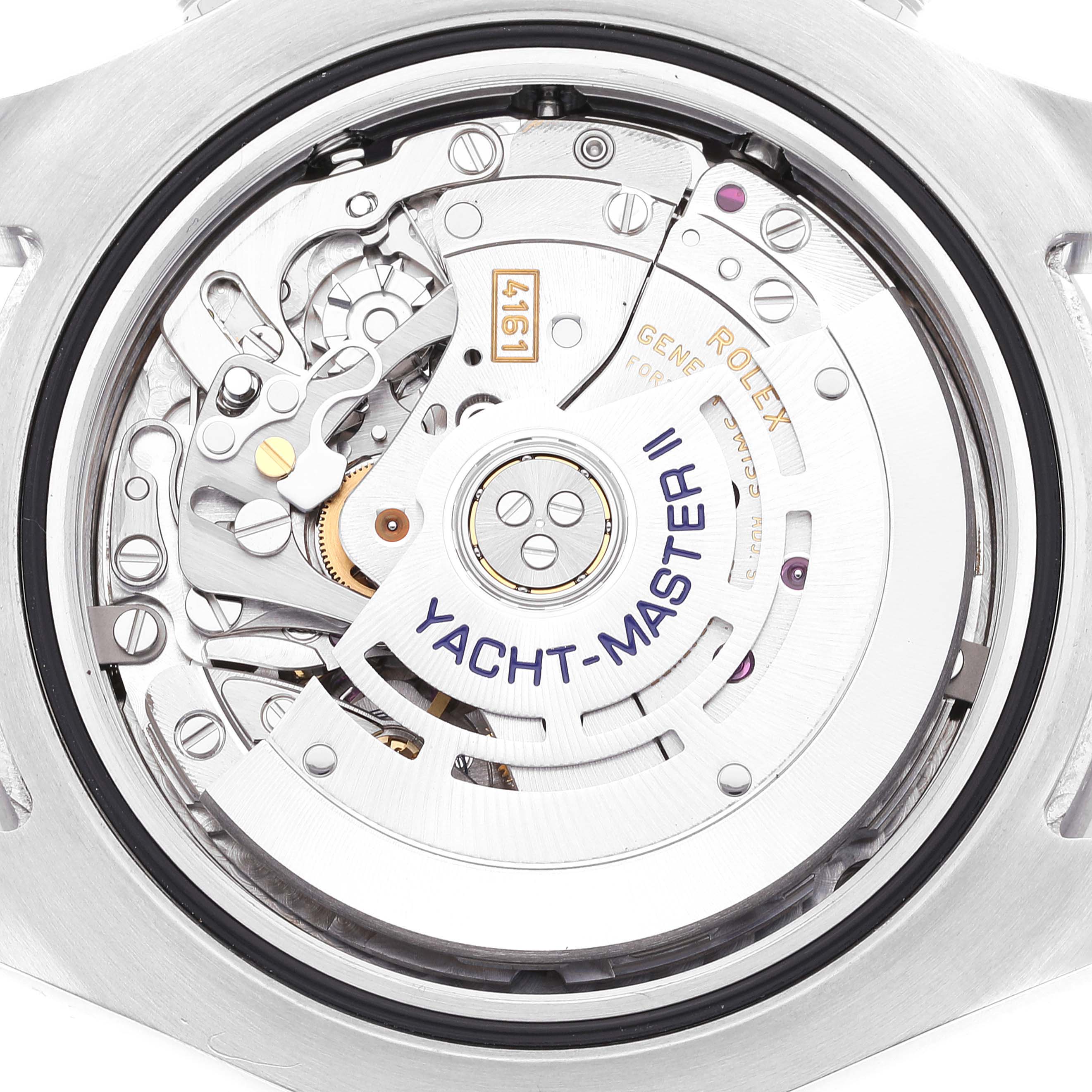 This image shows the Rolex Yacht-Master 116680 Men's Stainless Steel White Dial 116680 Men's Stainless Steel White Dial II watch's movement from the rear.