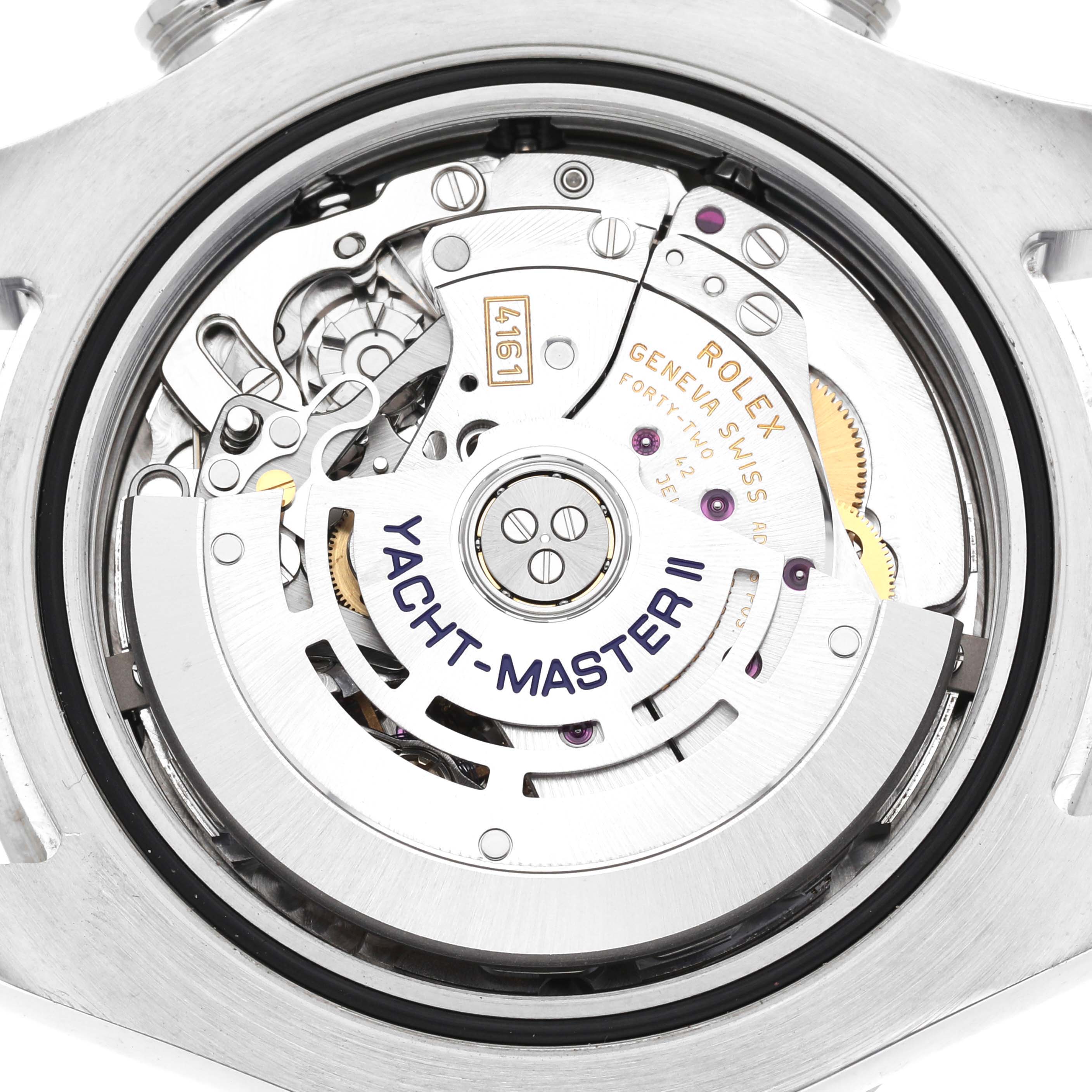 The image shows the Rolex Yacht-Master 116680 Men's Stainless Steel White Dial 116680 Men's Stainless Steel White Dial II watch movement from a back angle, detailing its intricate mechanics.