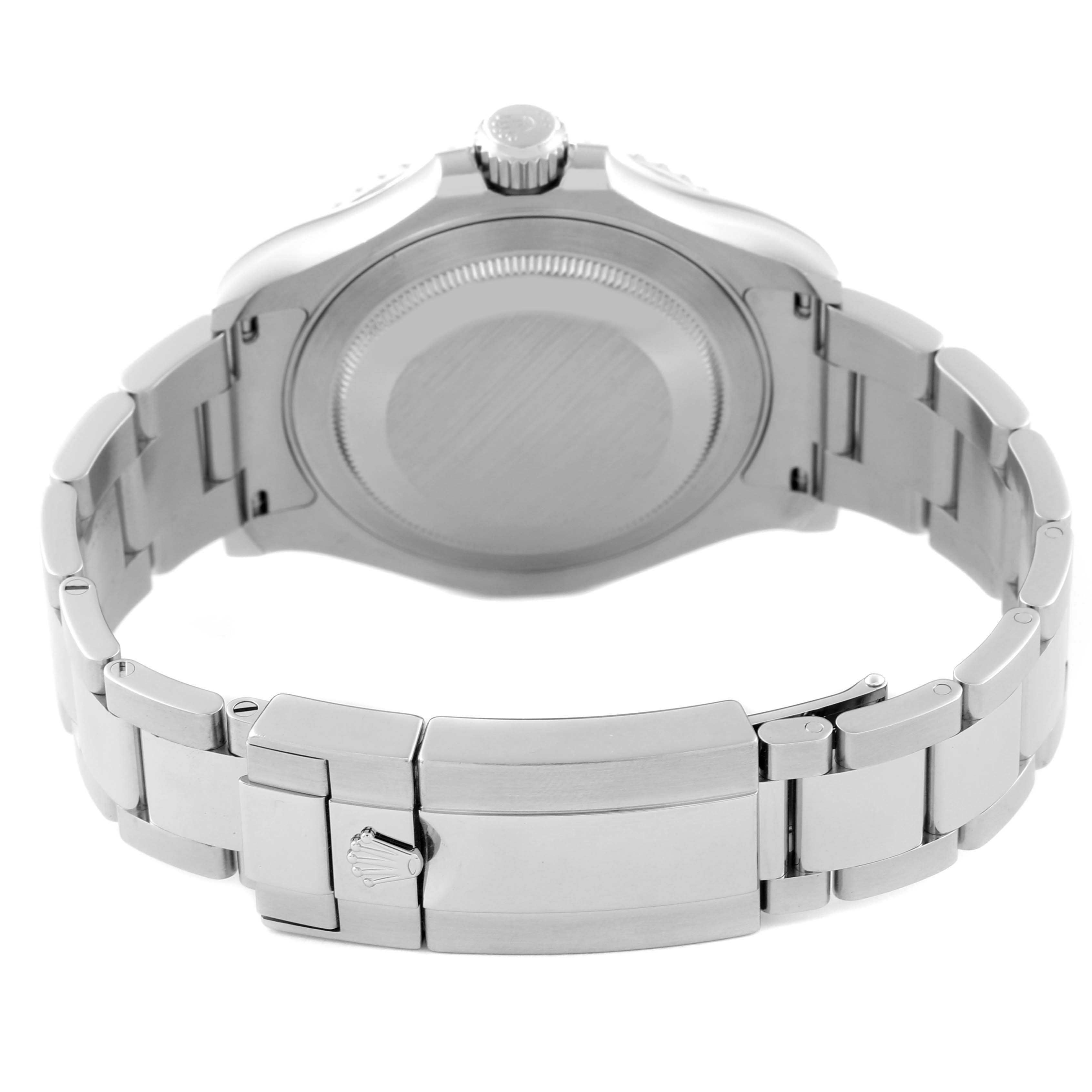 The image shows the back and bracelet of the Rolex Yacht-Master 116622 Men's Stainless Steel Blue Dial 116622 Men's Stainless Steel Blue Dial watch from a rear angle.