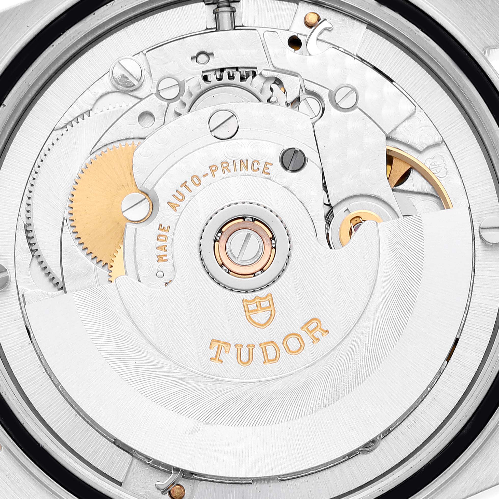 The image shows the movement mechanism of the Tudor Classic 76213 Men's Steel and Gold (two tone) White Dial 76213 Men's Steel and Gold (two tone) White Dial watch from a top-down angle.