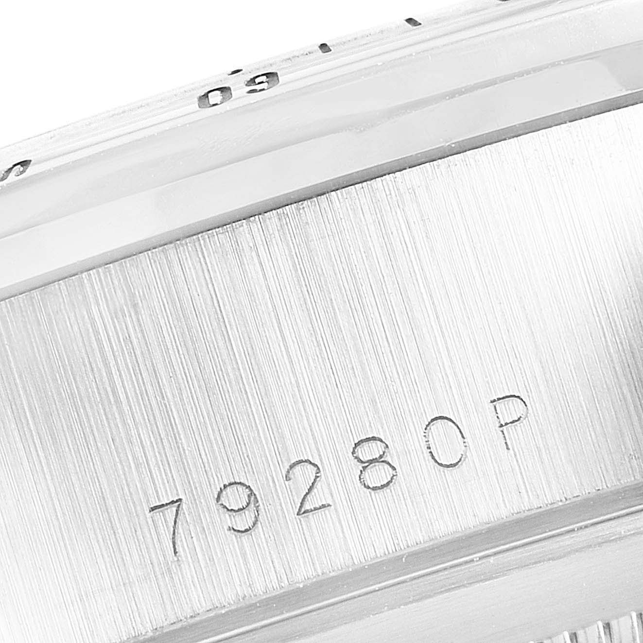 The image shows a close-up side angle of the bezel and case of a Tudor Prince 79280 Men
s Stainless Steel Black Dial 79280 Men
s Stainless Steel Black Dial watch, displaying the model number 79280P.