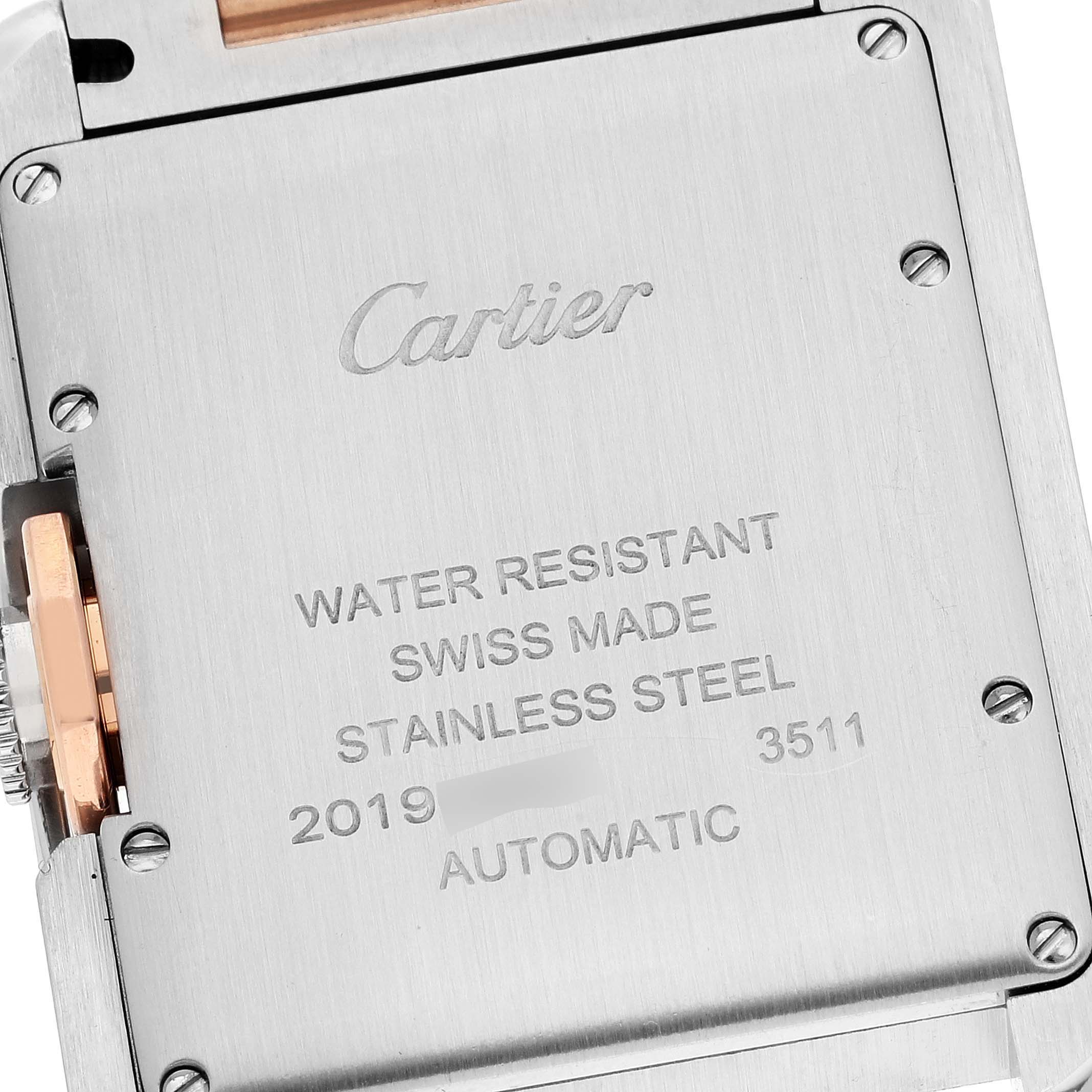 The image shows the back cover of a Cartier Tank Anglaise W5310037 Men
s Steel and Gold (two tone) Silver Dial W5310037 Men
s Steel and Gold (two tone) Silver Dial watch, featuring engraved specifications.