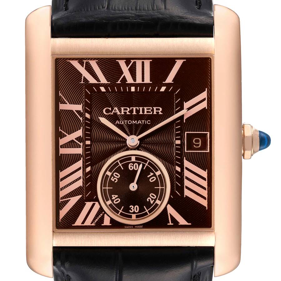 Cartier Tank MC Rose Gold Brown Dial Black Strap Mens Watch W5330002 Box Card SwissWatchExpo