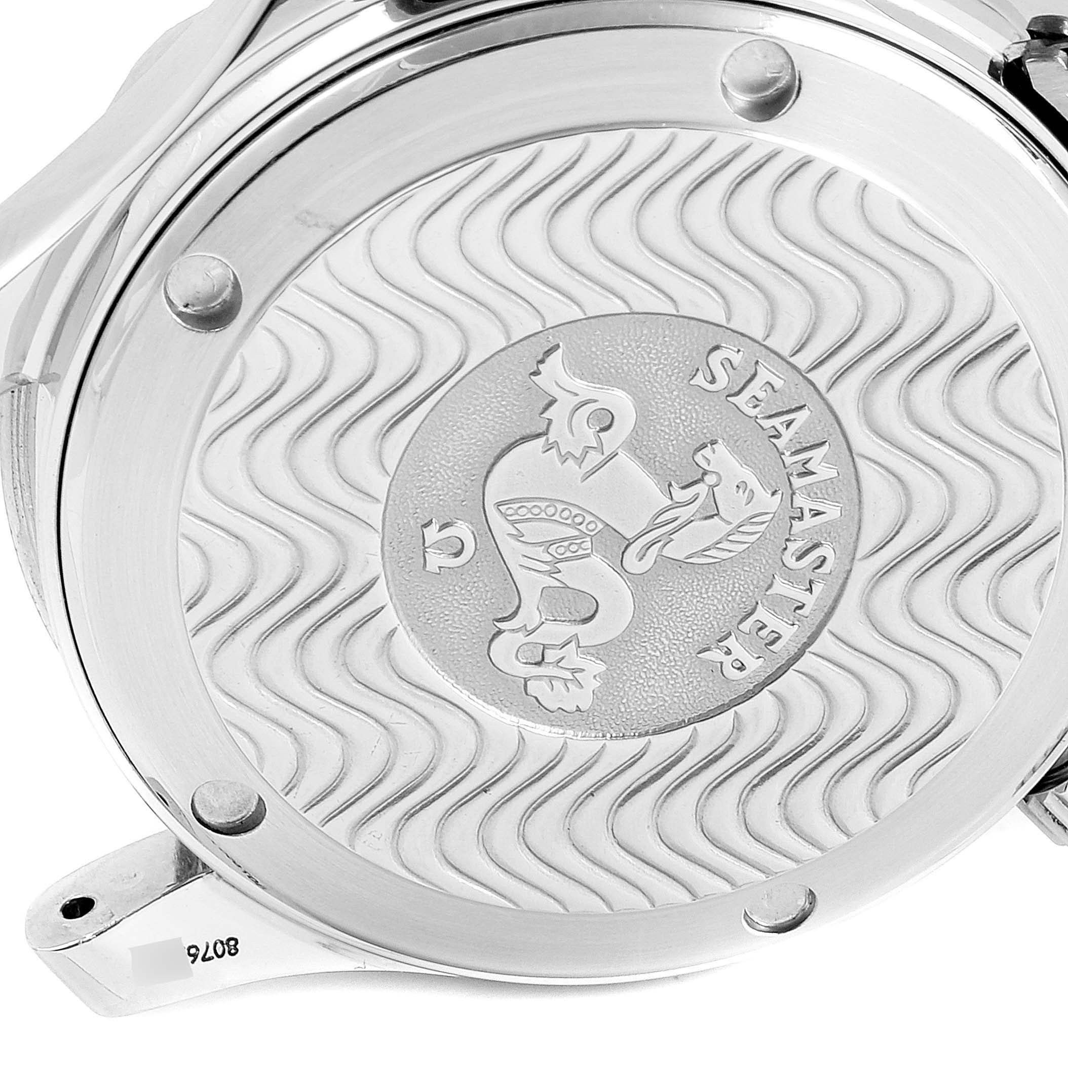 This image shows the back case of the Omega Seamaster 2453.50.00 Men's Steel and Gold (two tone) Black Dial 2453.50.00 Men's Steel and Gold (two tone) Black Dial watch, highlighting the engraved design and brand logo.