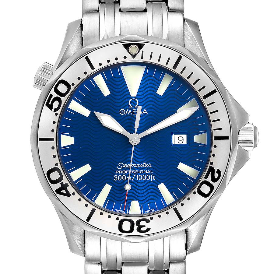 Omega Seamaster Electric Blue Wave Dial Mens Watch 2265.80.00 SwissWatchExpo