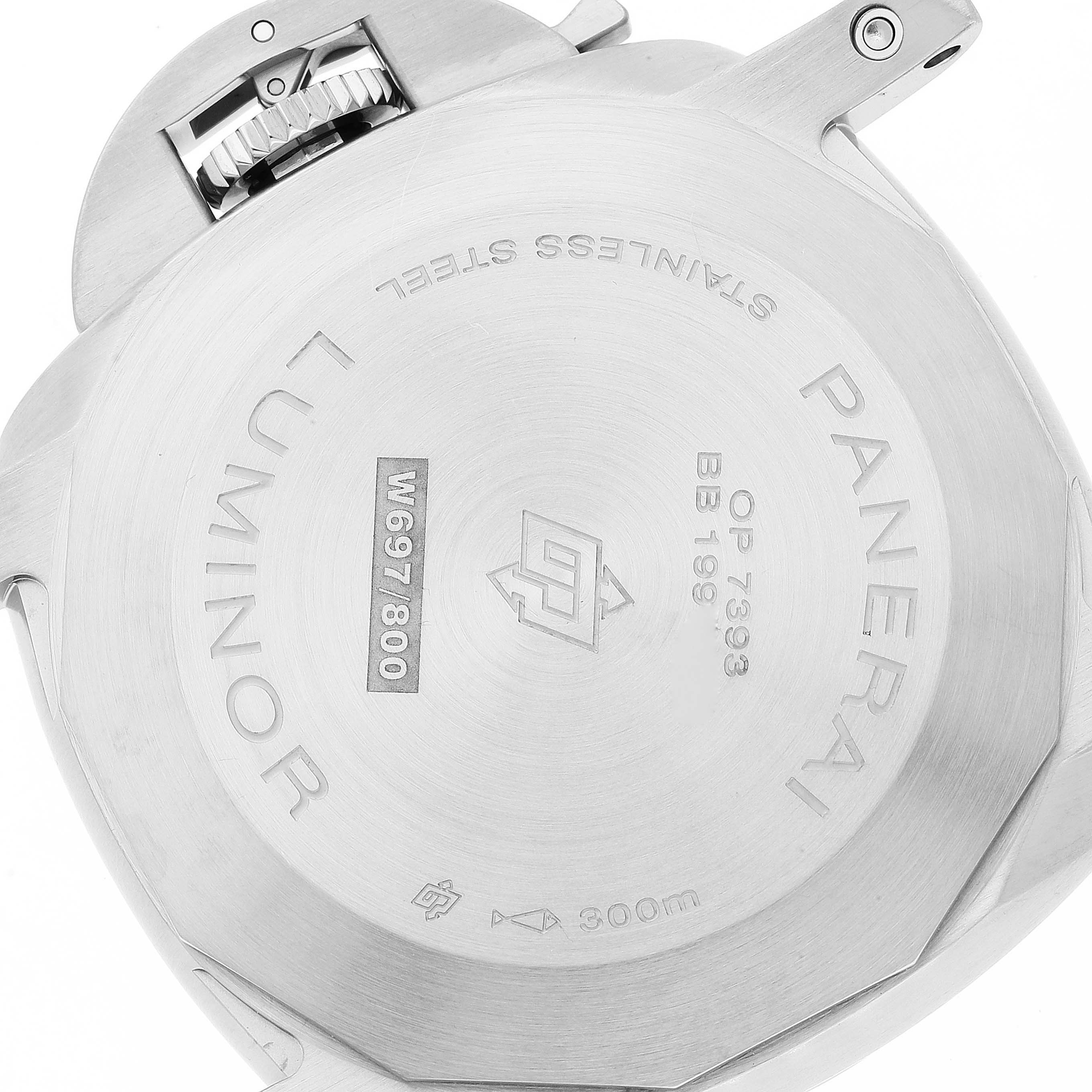 This image shows the back case of a Panerai Luminor PAM01316 Men's Stainless Steel Blue Dial PAM01316 Men's Stainless Steel Blue Dial watch.