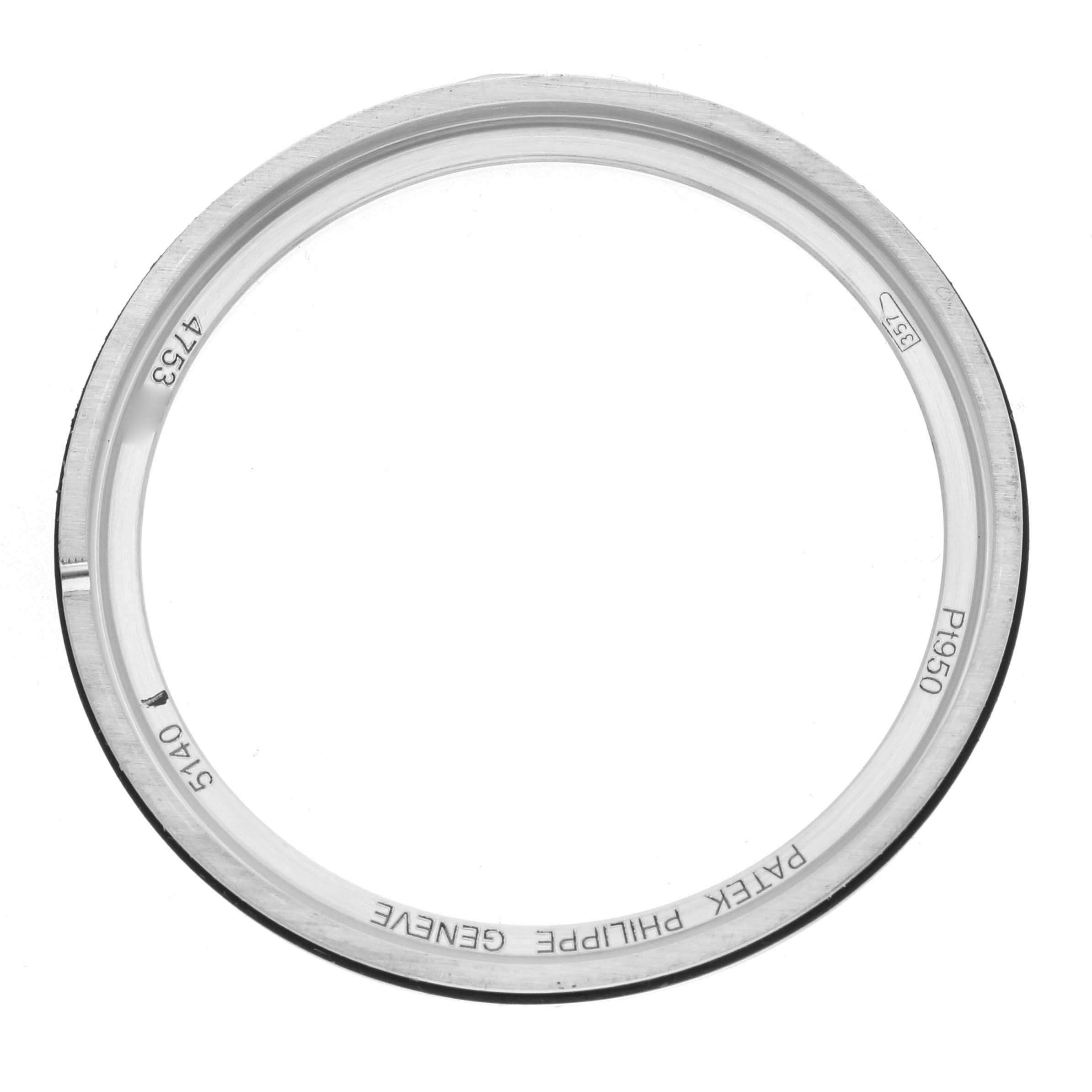 The image shows a top view of the bezel component of a Patek Philippe Complications 5140P Men
s Platinum Blue Dial watch.