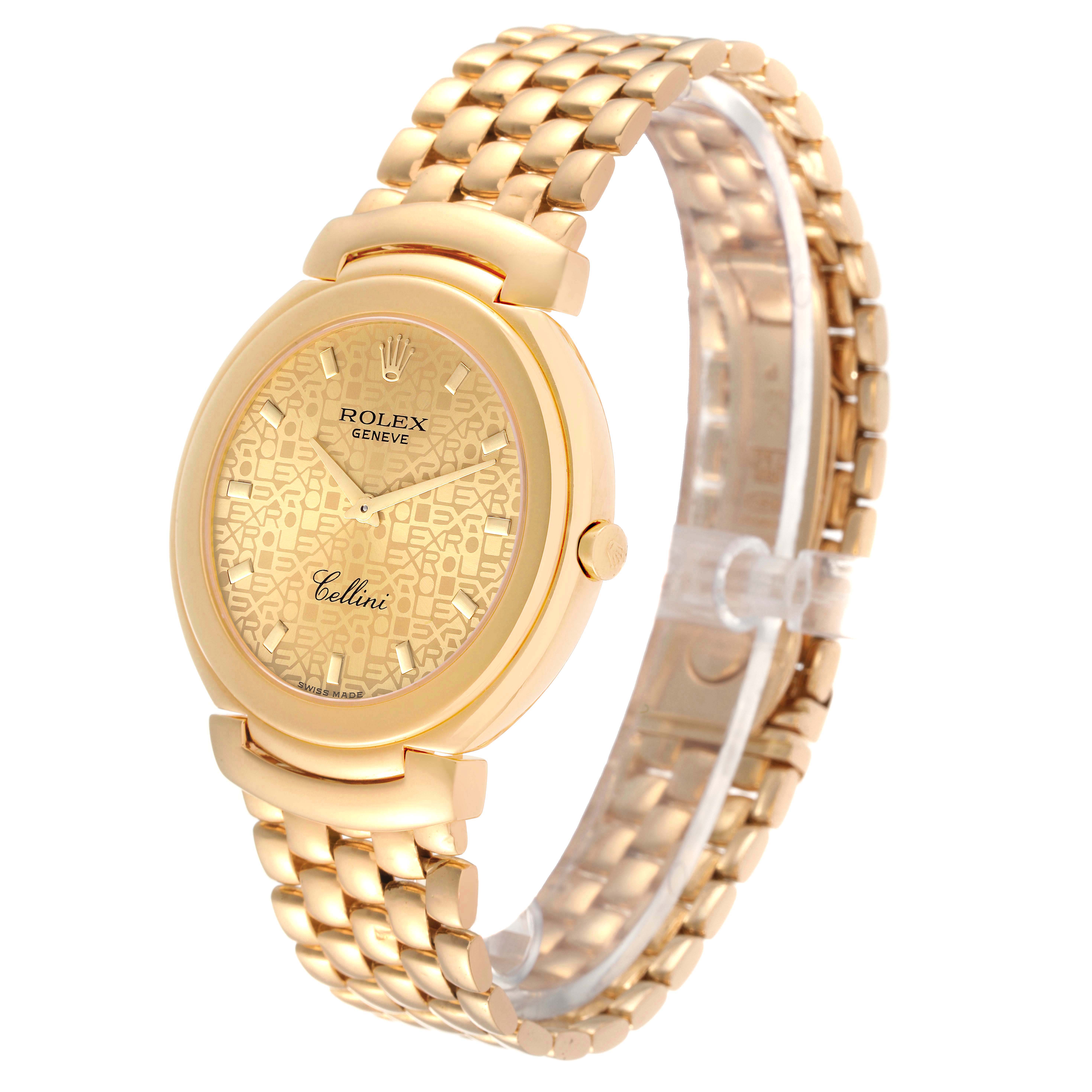 The image shows a gold Rolex Cellini 6623 Men
s Yellow Gold Champagne Dial 6623 Men
s Yellow Gold Champagne Dial watch featuring its face, dial, crown, and a portion of its bracelet.