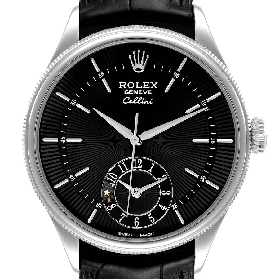 Rolex Cellini Dual Time White Gold Black Dial Automatic Mens Watch 50529 SwissWatchExpo