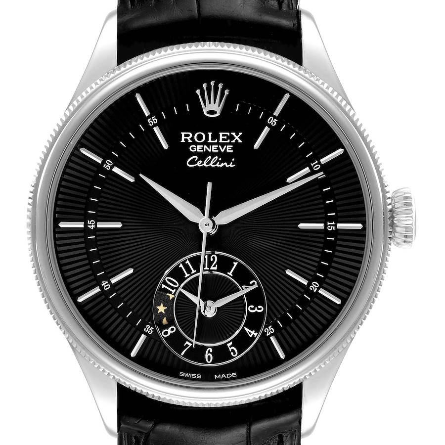 Rolex Cellini Dual Time White Gold Black Dial Automatic Mens Watch 50529 SwissWatchExpo