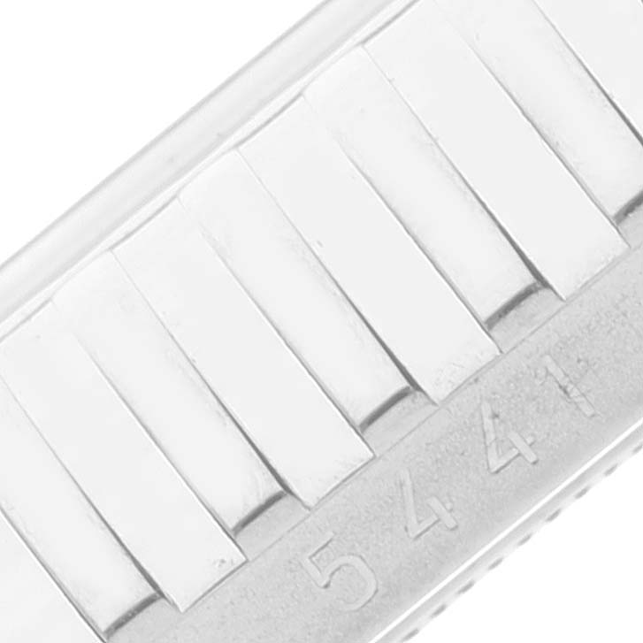 This image shows a close-up angle of the Rolex Cellini 5441 Men
s White Gold Silver Dial 5441 Men
s White Gold Silver Dial watch bracelet with the number "5441" engraved.