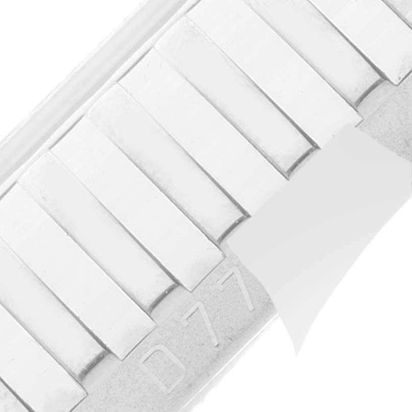 The image shows a close-up angle of the metal bracelet segment of a Rolex Cellini 5441 Men
s White Gold Silver Dial 5441 Men
s White Gold Silver Dial model watch.