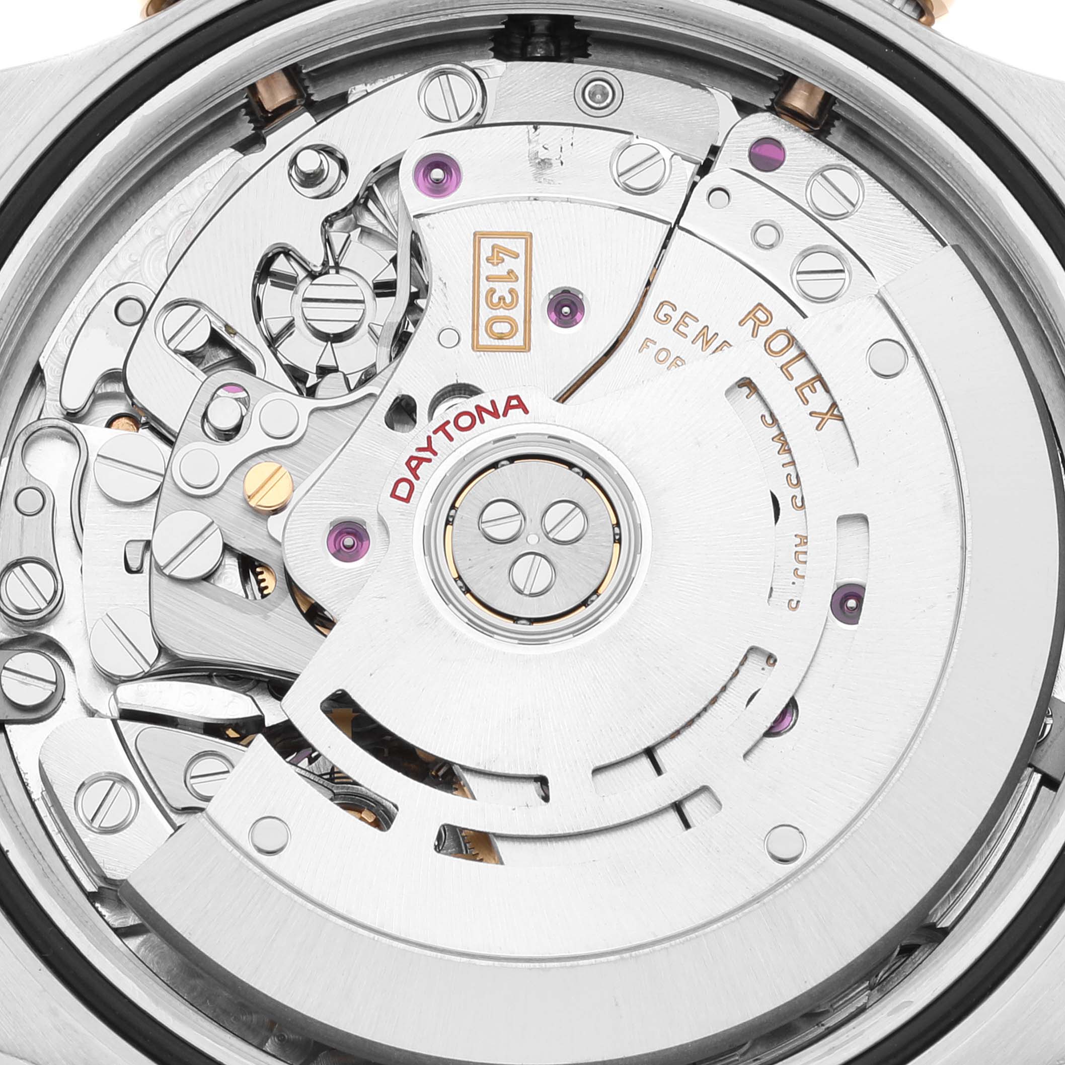 This image shows the intricate internal mechanism and movement of a Rolex Daytona 116503 Men's Steel and Gold (two tone) Black Dial 116503 Men's Steel and Gold (two tone) Black Dial watch viewed from the back.