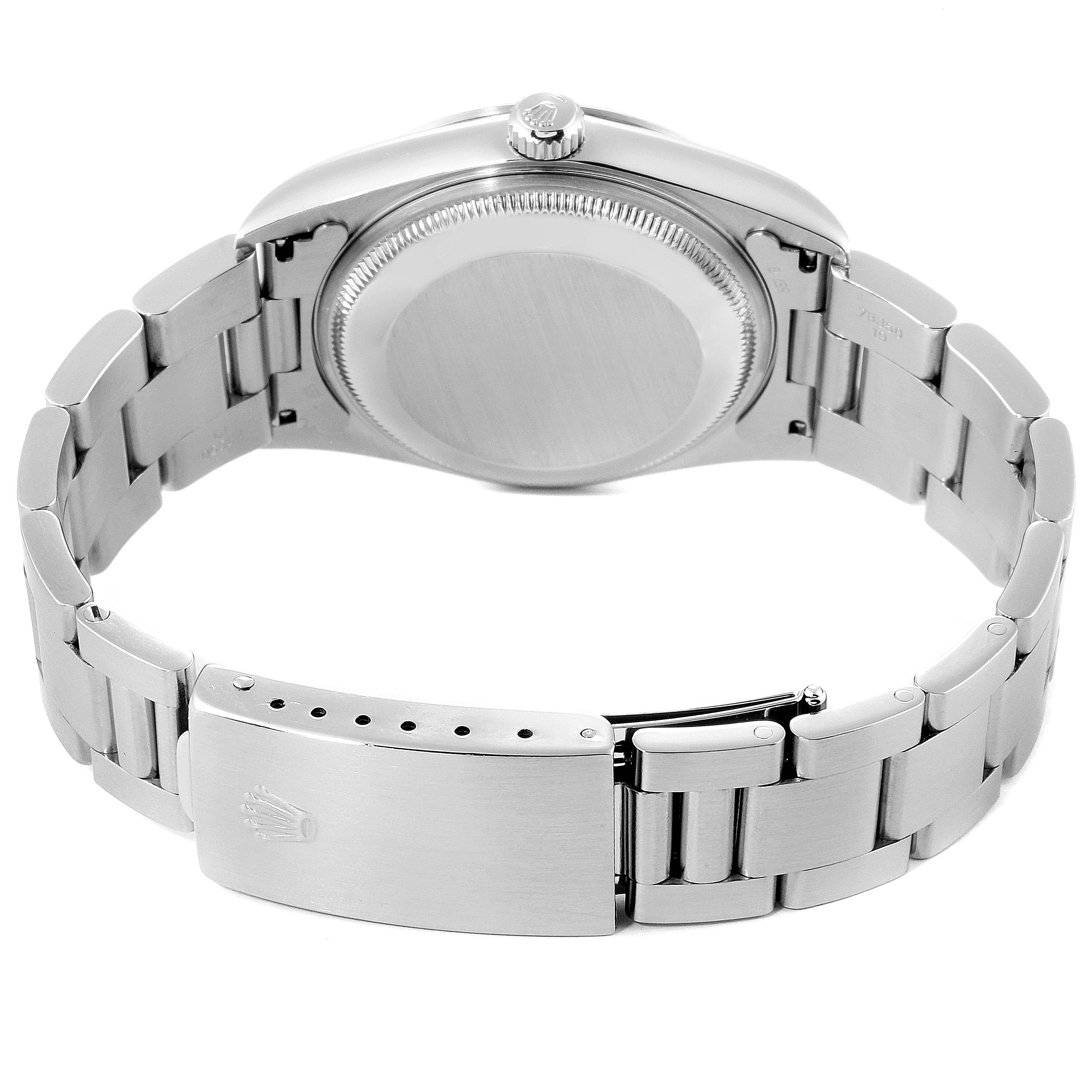 This image shows the back view of a Rolex Datejust 15200 Men's Stainless Steel Blue Dial 15200 Men's Stainless Steel Blue Dial watch, highlighting the case back, bracelet, and clasp.