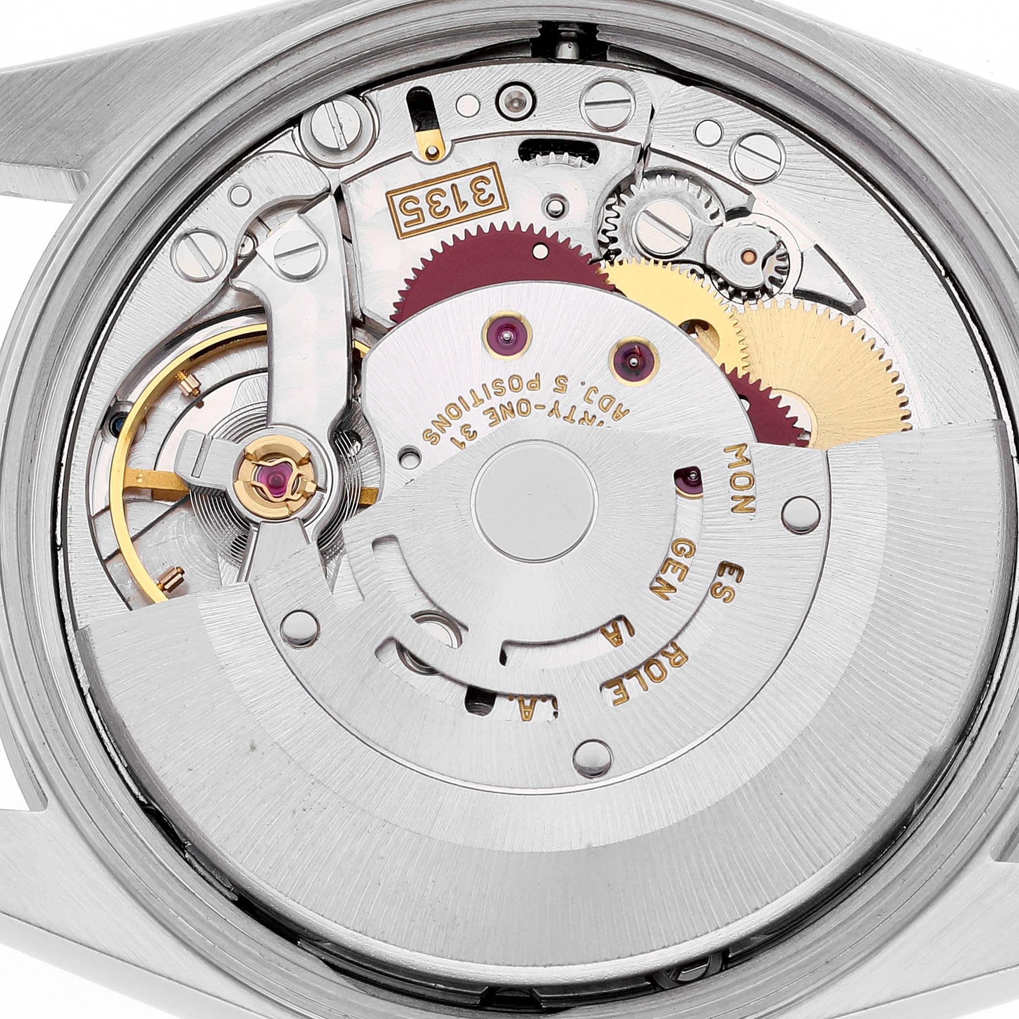 This image shows the inner mechanical movement of a Rolex Date 15210 Men
s Stainless Steel Silver Dial 15210 Men
s Stainless Steel Silver Dial model watch, viewed from the back.