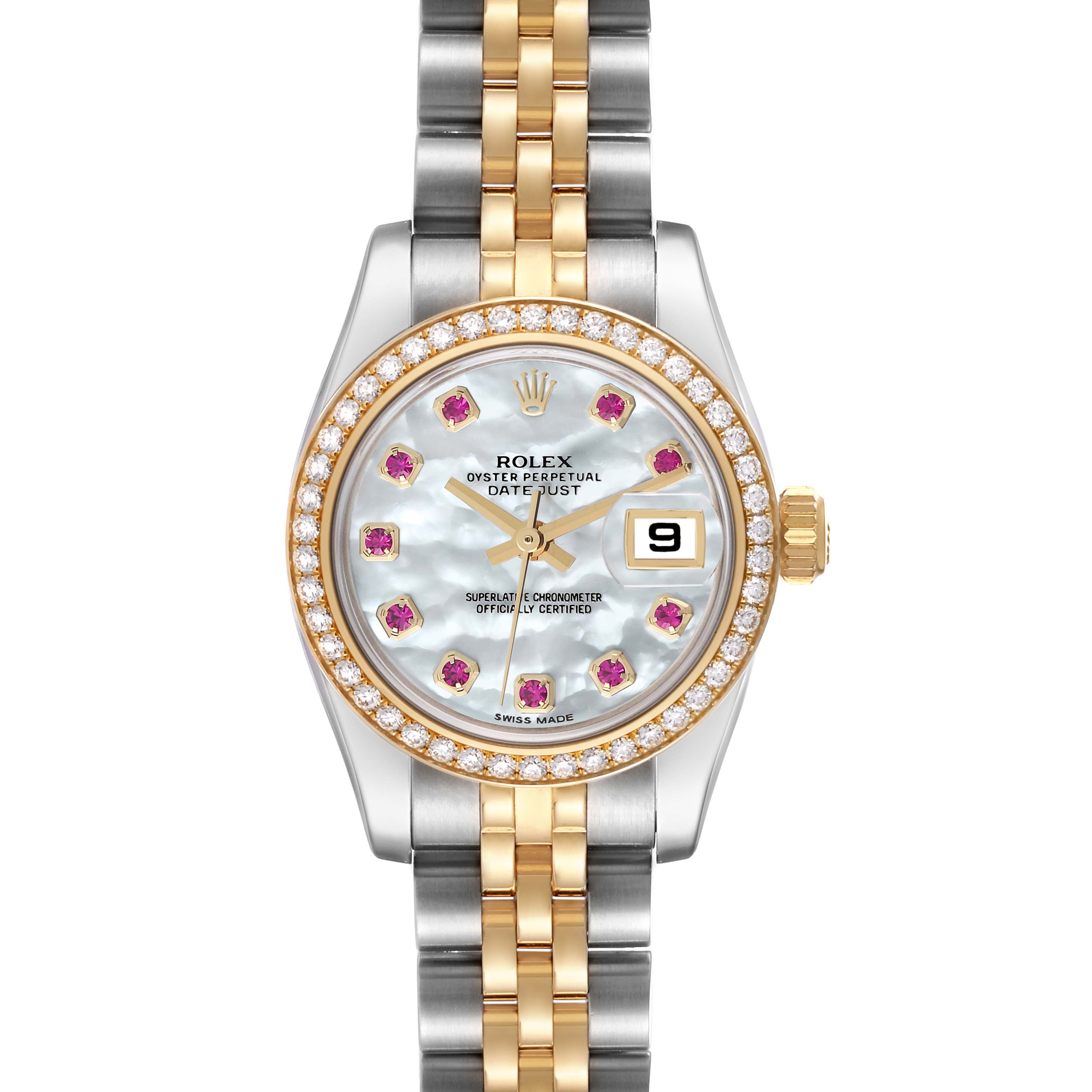 rolex datejust 26 steel yellow gold mother of pearl ruby diamond ladies watch 179383 55641 5dd3a