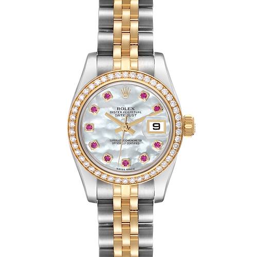 Photo of Rolex Datejust Steel Yellow Gold Mother Of Pearl Ruby Diamond Ladies Watch 179383