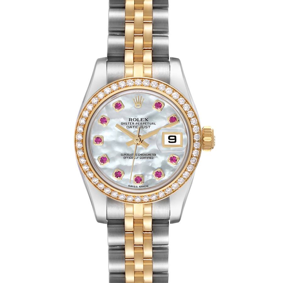 Rolex Datejust Steel Yellow Gold Mother Of Pearl Ruby Diamond Ladies Watch 179383 SwissWatchExpo