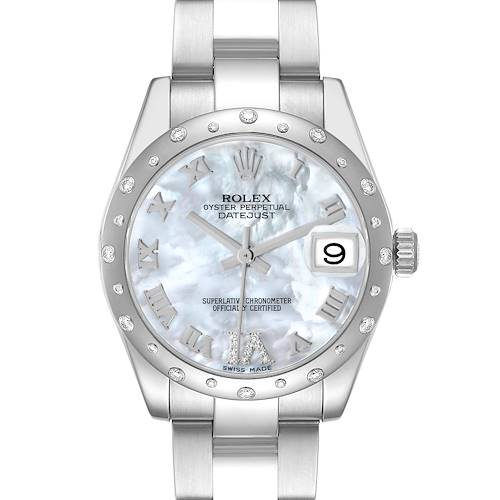 Photo of Rolex Datejust 31 Midsize Steel White Gold MOP Diamond Watch 178344 Box Card