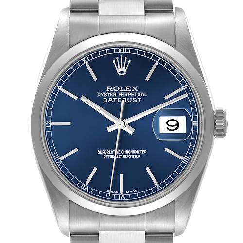 Photo of Rolex Datejust Blue Dial Oyster Bracelet Steel Mens Watch 16200 Box Service Card